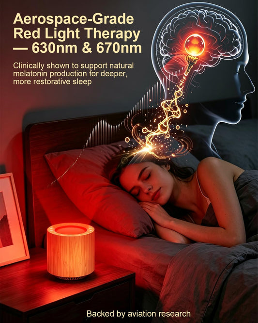 Wood Grain 670nm Red Light Therapy White Noise Sleep Sound Machine