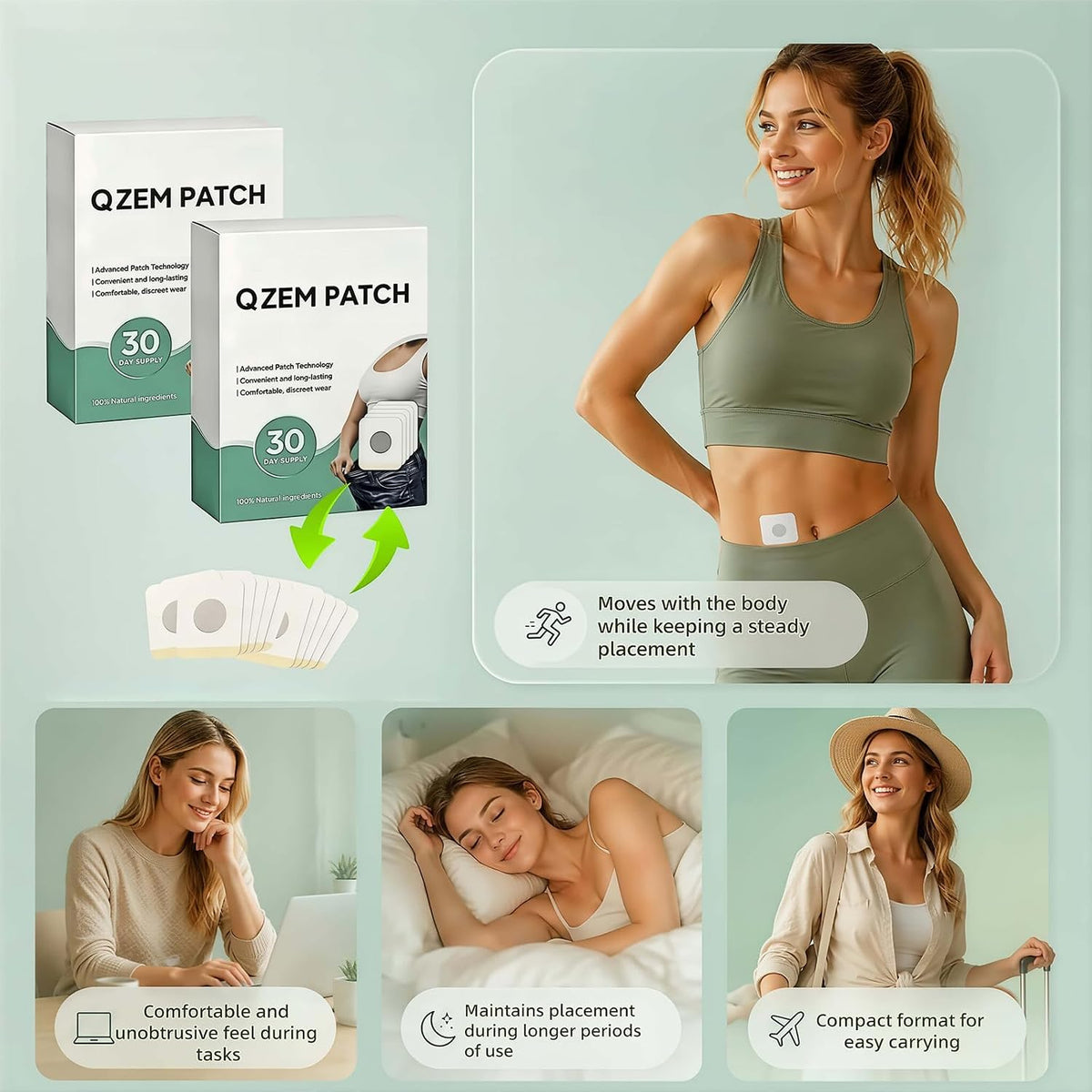 New Qzem Body Patch Works All Over The Body Around The Clock for Men and Women 30-Day Supply (60 Pcs)