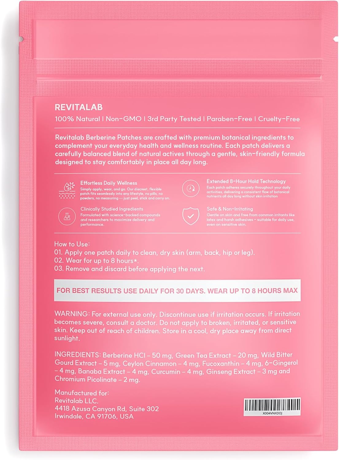 Berberine Patches for Women & Men - 60 Count | 10X Strength Formula | with Green Tea, Ceylon Cinnamon & Chromium | New & Improved Kind of Patches - 2 Month Supply