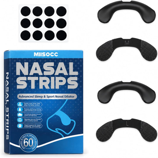 Reusable Nasal Strips for Breathing and Snoring, 4 Bands (2 M + 2 L) and 120 Adhesive Tabs, 60 Uses