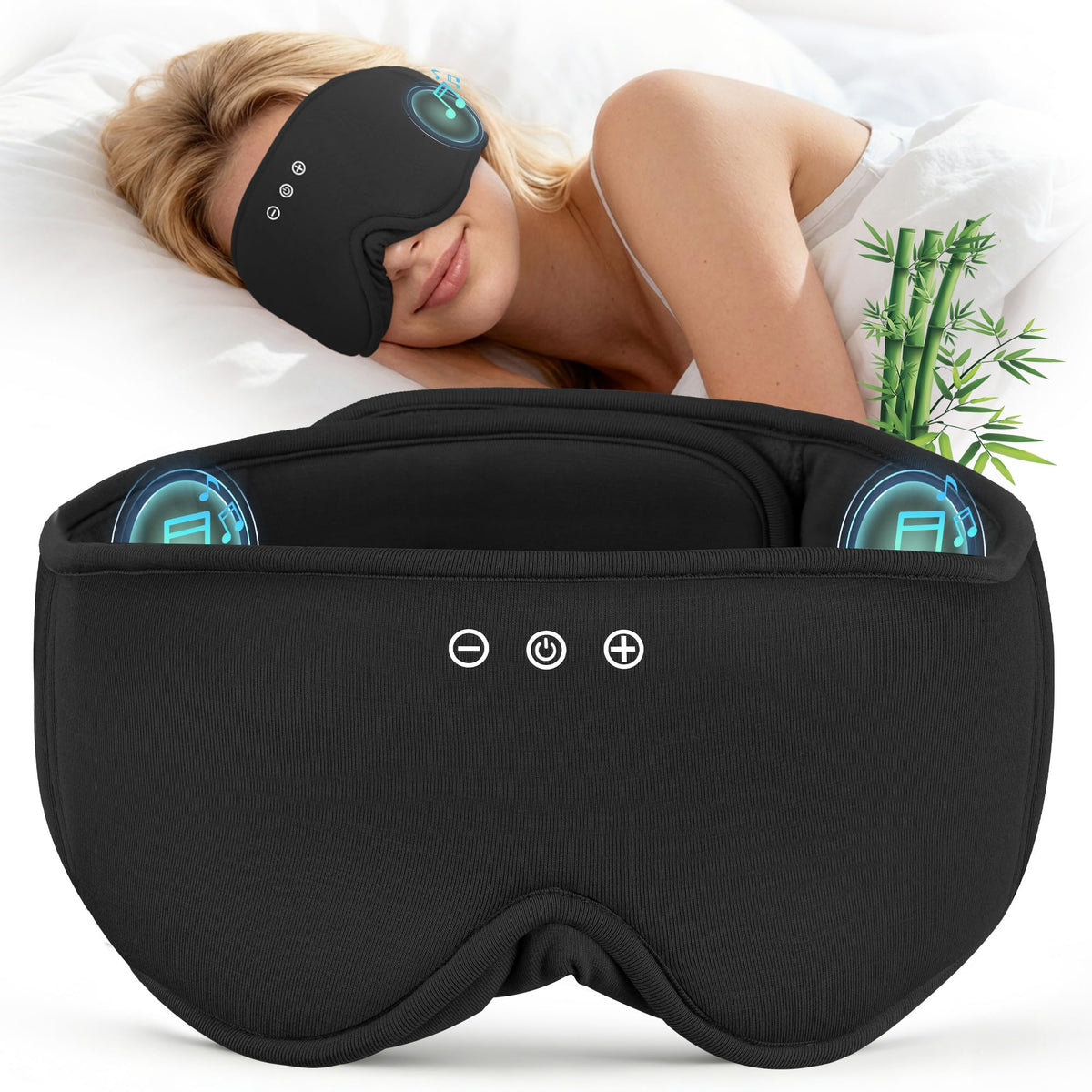 MUSICOZY Bluetooth 5.4 Sleep Headphones, Wireless Eye Mask Bamboo Fiber