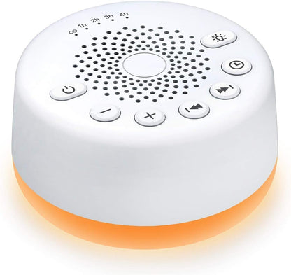 Sound Machine Easysleep White Noise Machine with 25 Soothing Sounds and Night Lights with Memory Function 32 Levels of Volume and 5 Sleep Timer Powered by AC or USB for Sleeping Relaxation (White)