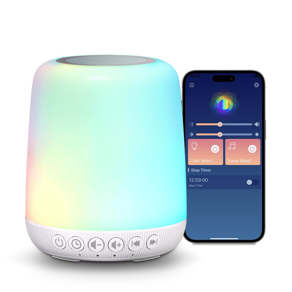 Sound Machine Easysleep White Noise Machine with 25 Soothing Sounds and Night Lights with Memory Function 32 Levels of Volume and 5 Sleep Timer Powered by AC or USB for Sleeping Relaxation (White)