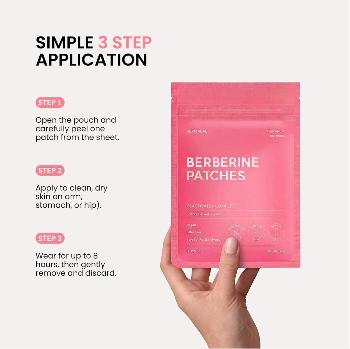 Berberine Patches for Women & Men - 60 Count | 10X Strength Formula | with Green Tea, Ceylon Cinnamon & Chromium | New & Improved Kind of Patches - 2 Month Supply