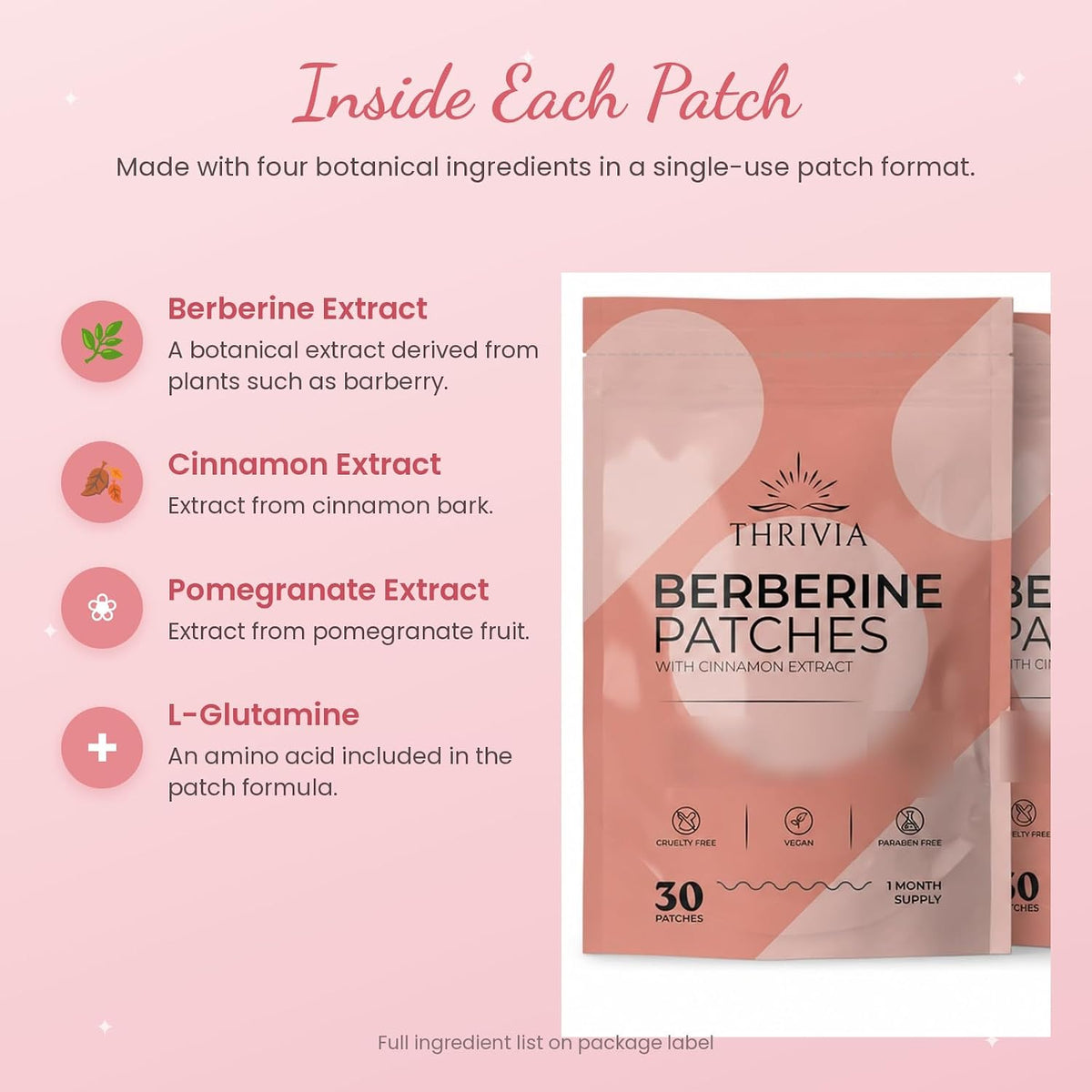 Berberine Patches for Weight Loss & Metabolic Wellness for Women & Men | Patches with L Glutamine, Chromium, Pomegranate and Cinnamon (60 Count)