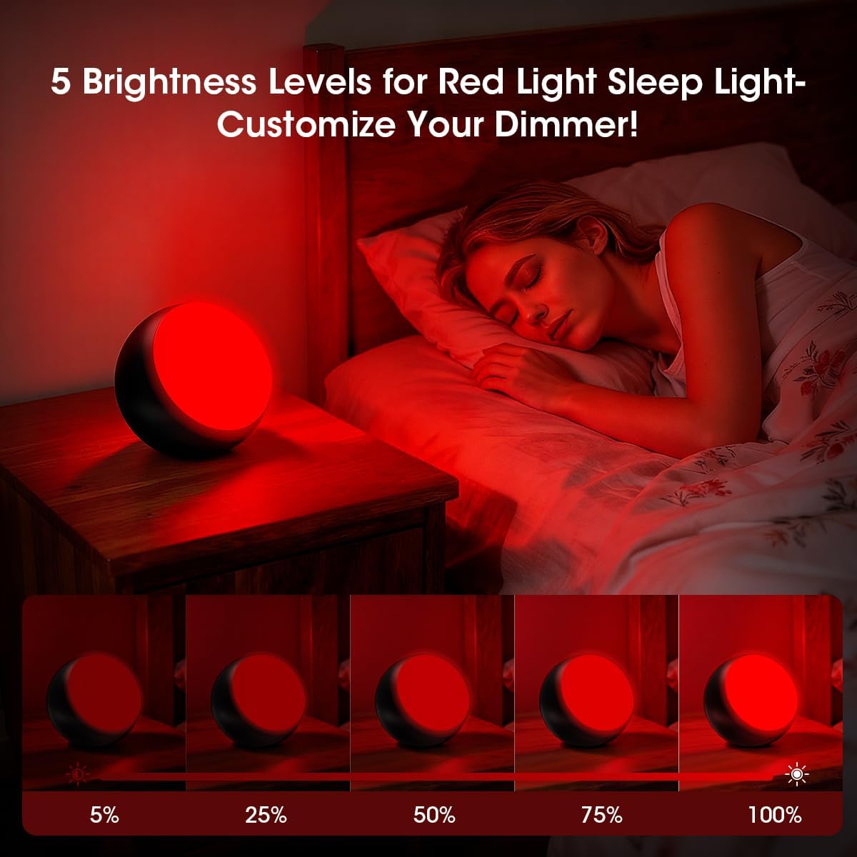 630nm Red Light Therapy Sleep Device, Red Night Light Lamp to Support Deep Relaxation and Improve Sleeping for Adult & Elderly Adults, Suitable for Gifts, Black (Built in White Noise)