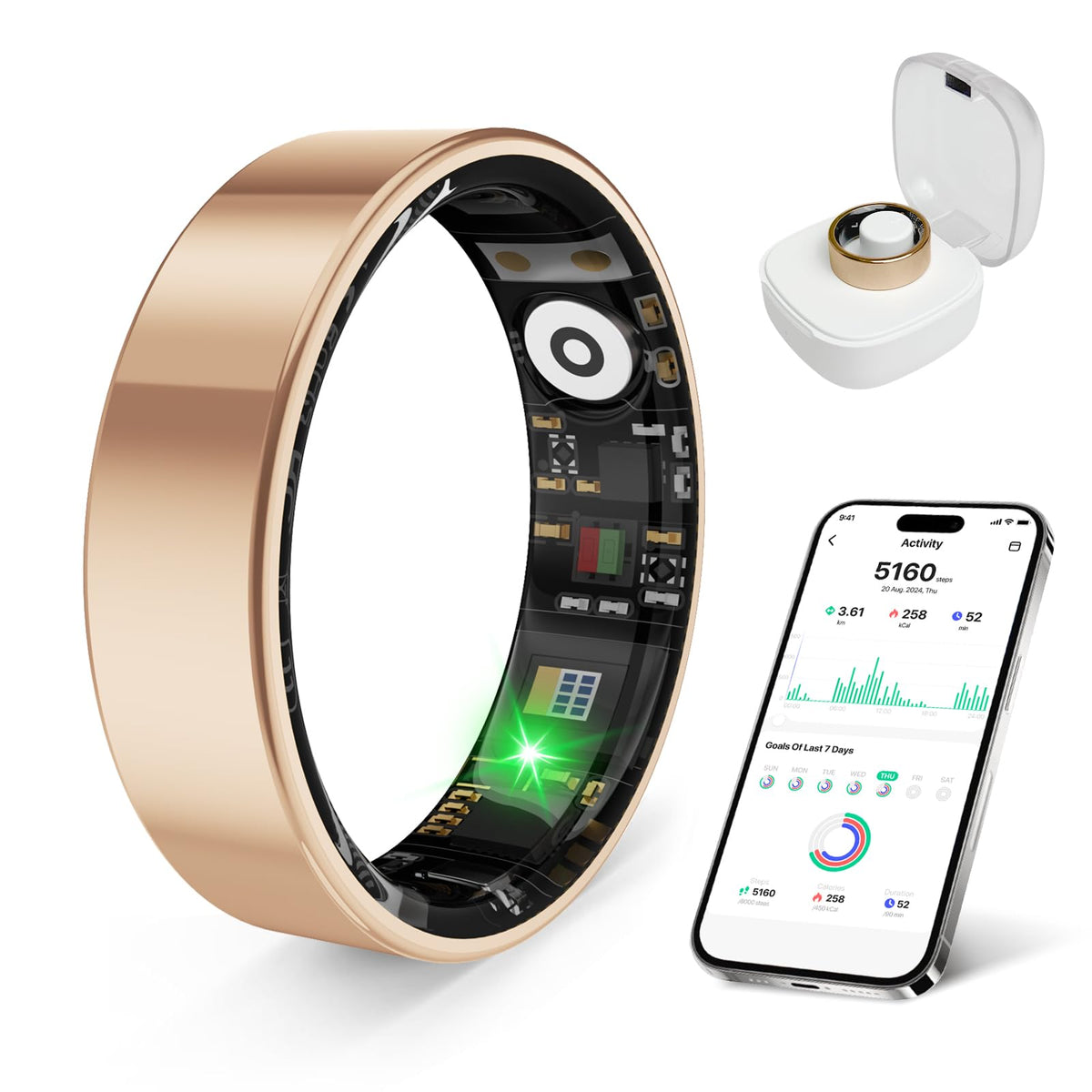 Smart Health Ring, Featuring Stress and Sleep Monitoring Functions, Compatible with iOS and Android,Waterproof Fitness Tracker for Women & Men, No Subscription Fee. (Silver, 9)