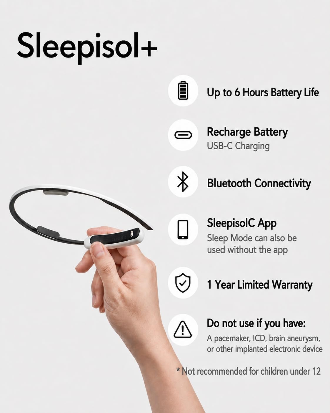 Sleepisol+ Wellness Headband for Bedtime Relaxation & Meditation, Bluetooth Wearable with 4 Modes, Lightweight 1.1 oz, Flexible Ergonomic Design