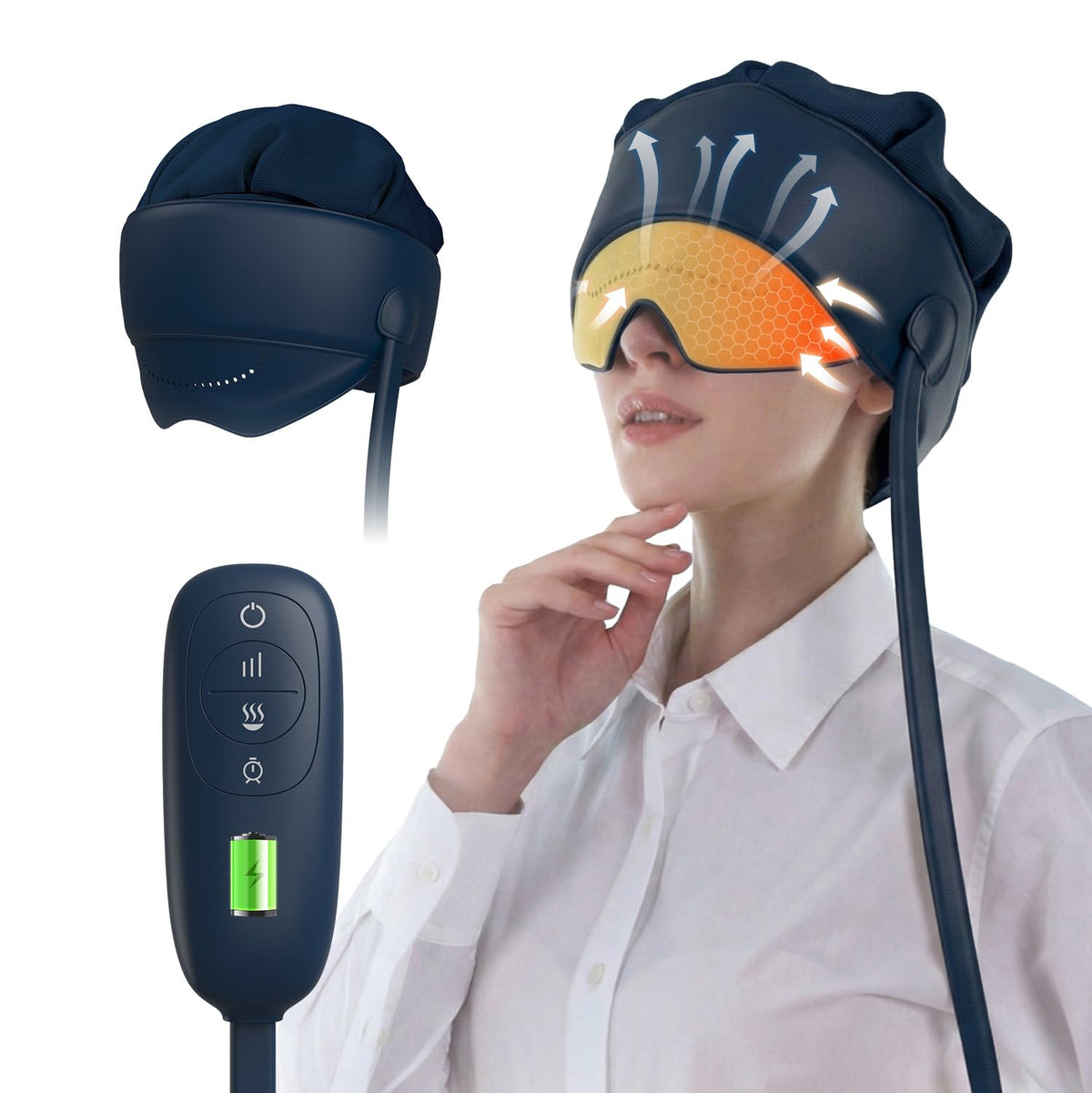 FSA Eligible HSA Approved Head Massager for Headaches, Eye Massager with Heat, 2200 mAh Electric Rechargeable Head Tool for Stress Relief, Migraine Relief Massager for Forehead, 6 Zone Kneading