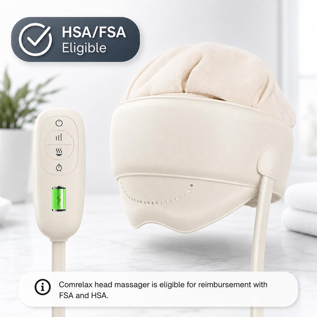 FSA Eligible HSA Approved Head Massager for Headaches, Eye Massager with Heat, 2200 mAh Electric Rechargeable Head Tool for Stress Relief, Migraine Relief Massager for Forehead, 6 Zone Kneading