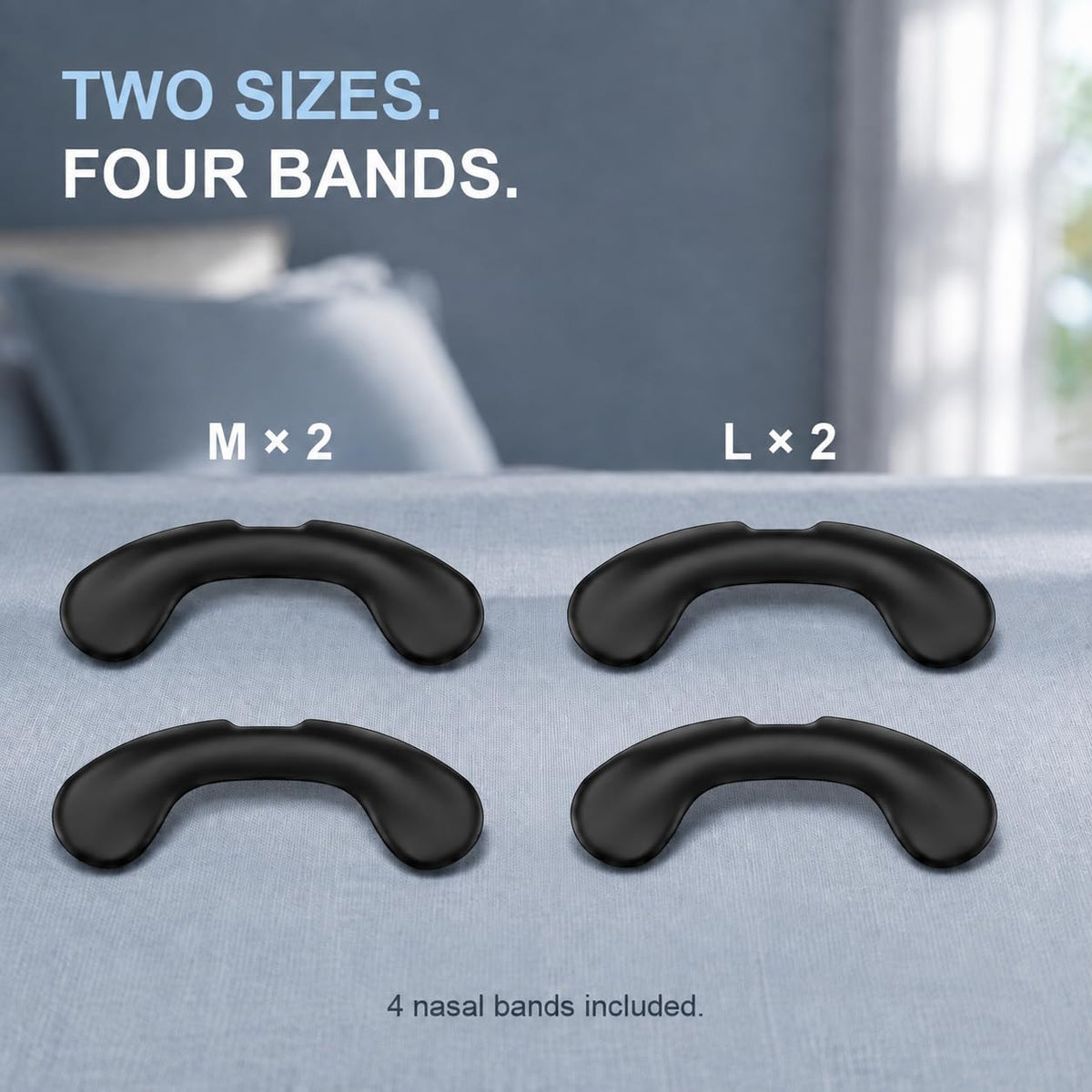 Reusable Nasal Strips for Breathing and Snoring, 4 Bands (2 M + 2 L) and 120 Adhesive Tabs, 60 Uses