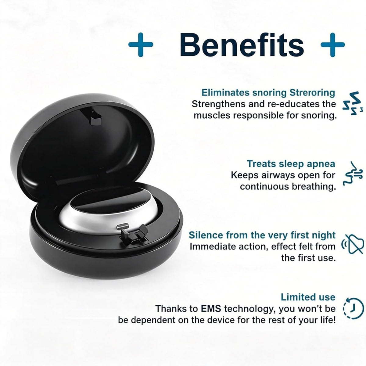 Sleep Ease Pro 4.0 – Portable 3-Speed Anti-Snoring Device for Better (Device1pc+Patch*10)