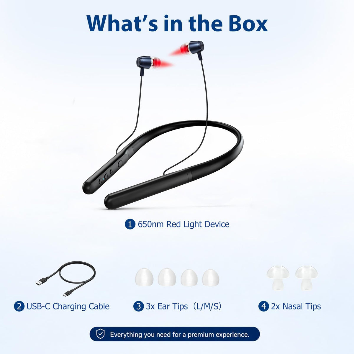 2-in-1 Nasal Red Light Therapy Device for Nose & Ears, 650nm Red Light Nasal Therapy, Hands-Free Neck-Wearable Design, Lightweight & Comfortable for Ear & Nasal Relaxation
