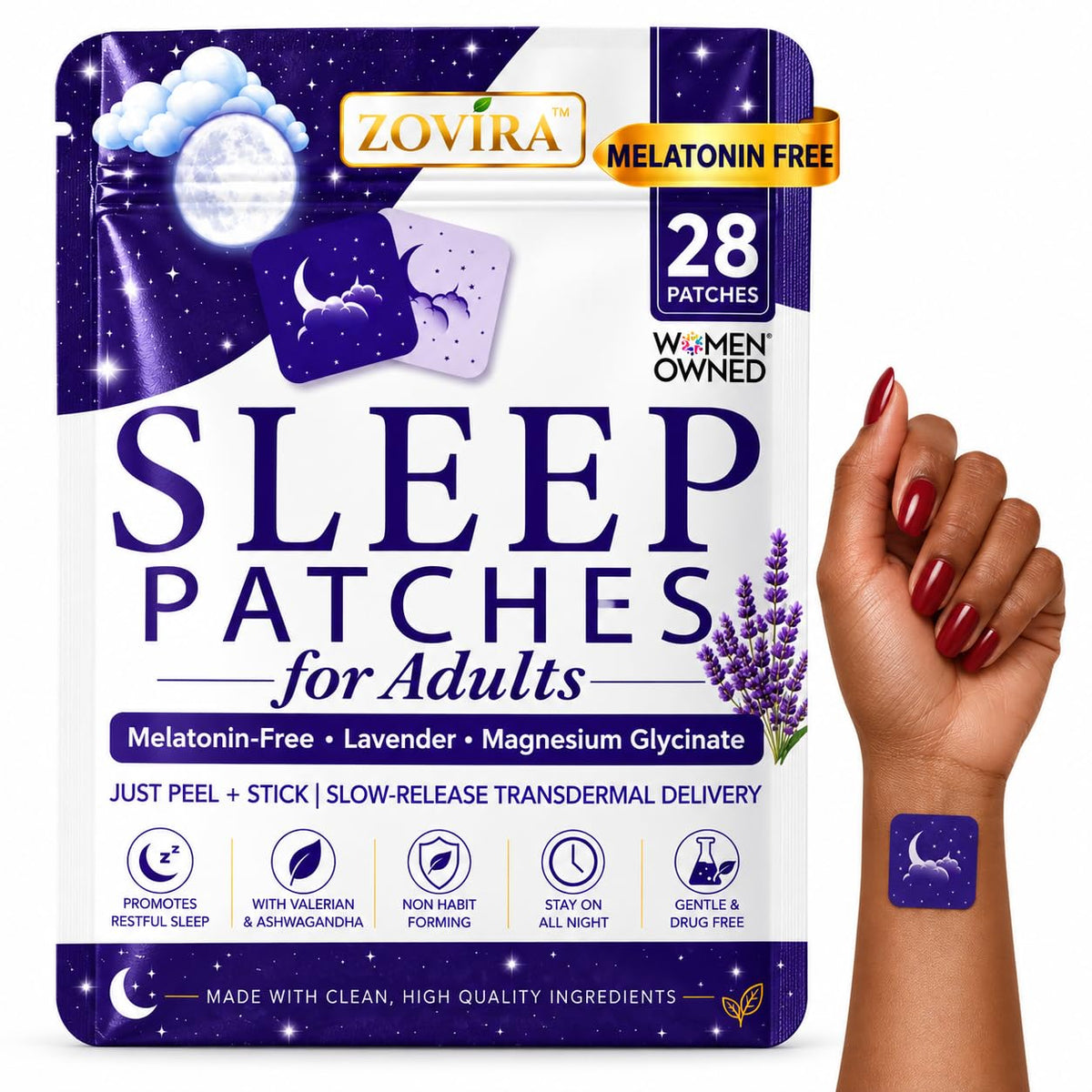 Sleep Patches for Adults — Extra Strength Melatonin & Magnesium Patch — Time-Release Sleep Aid Stickers — Non-Habit Forming, Hypoallergenic — 28 Transdermal Patches for Deep Rest & Relaxation