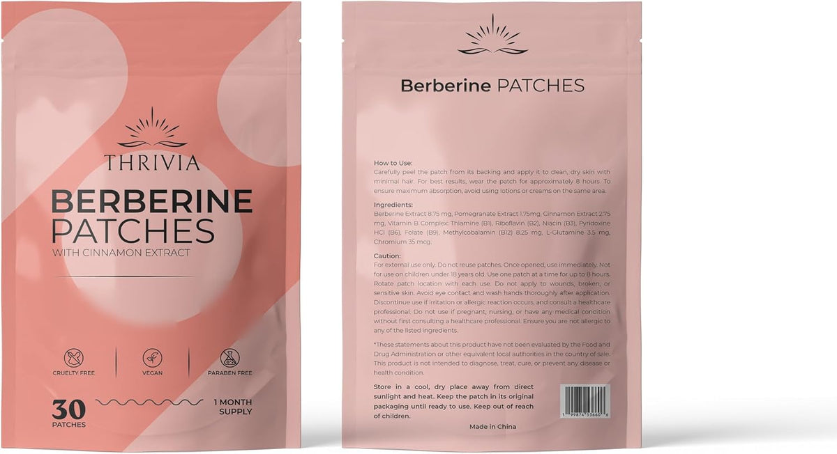 Berberine Patches for Weight Loss & Metabolic Wellness for Women & Men | Patches with L Glutamine, Chromium, Pomegranate and Cinnamon (60 Count)