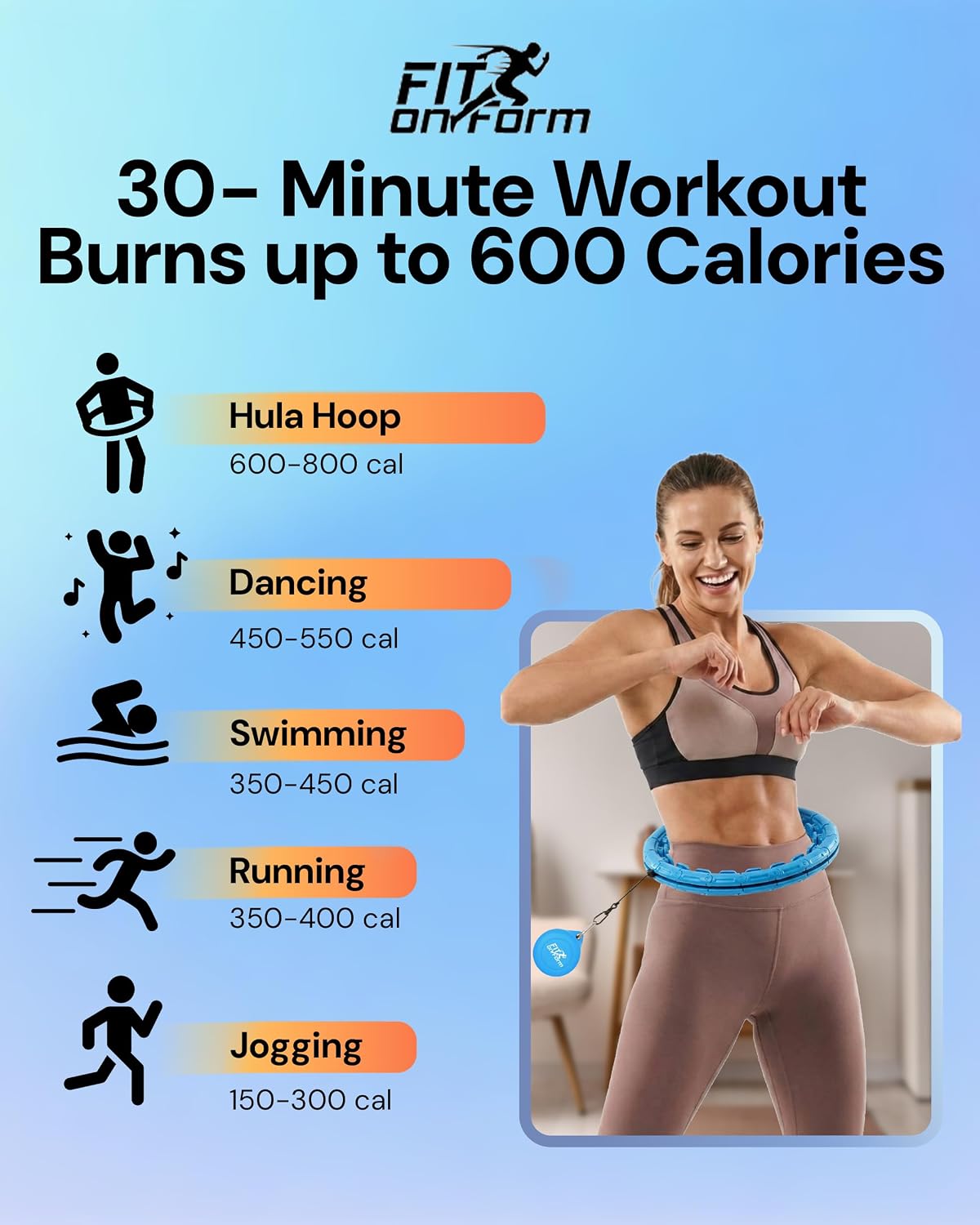 FIT ON Form Infinity Weighted Hula Hoop for Adults Weight Loss, Smart Exercise Hola Circle Hoop for Women Abs Workout