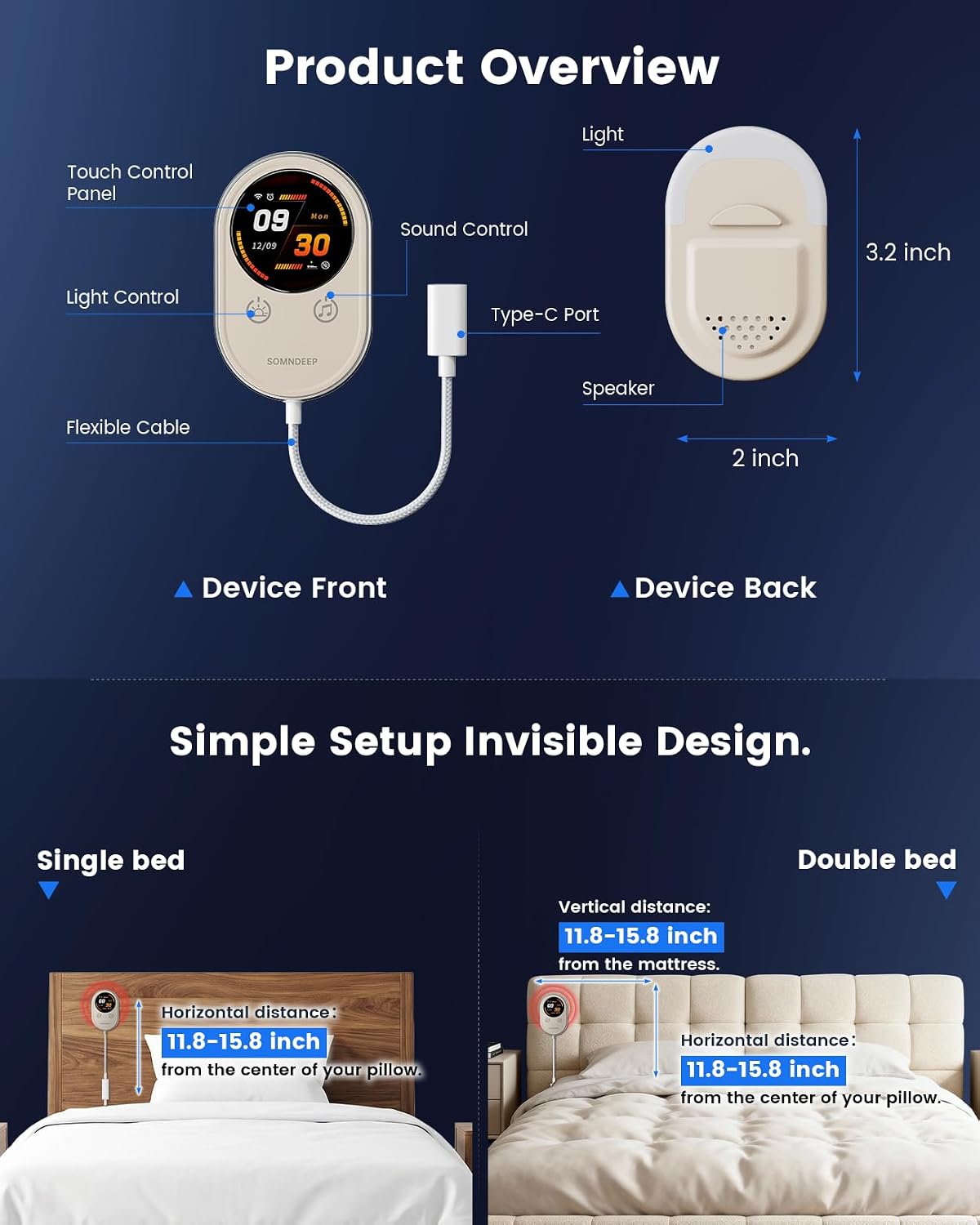Contactless Smart Sleep Tracker, Non-Wearable Sleep Monitor Device