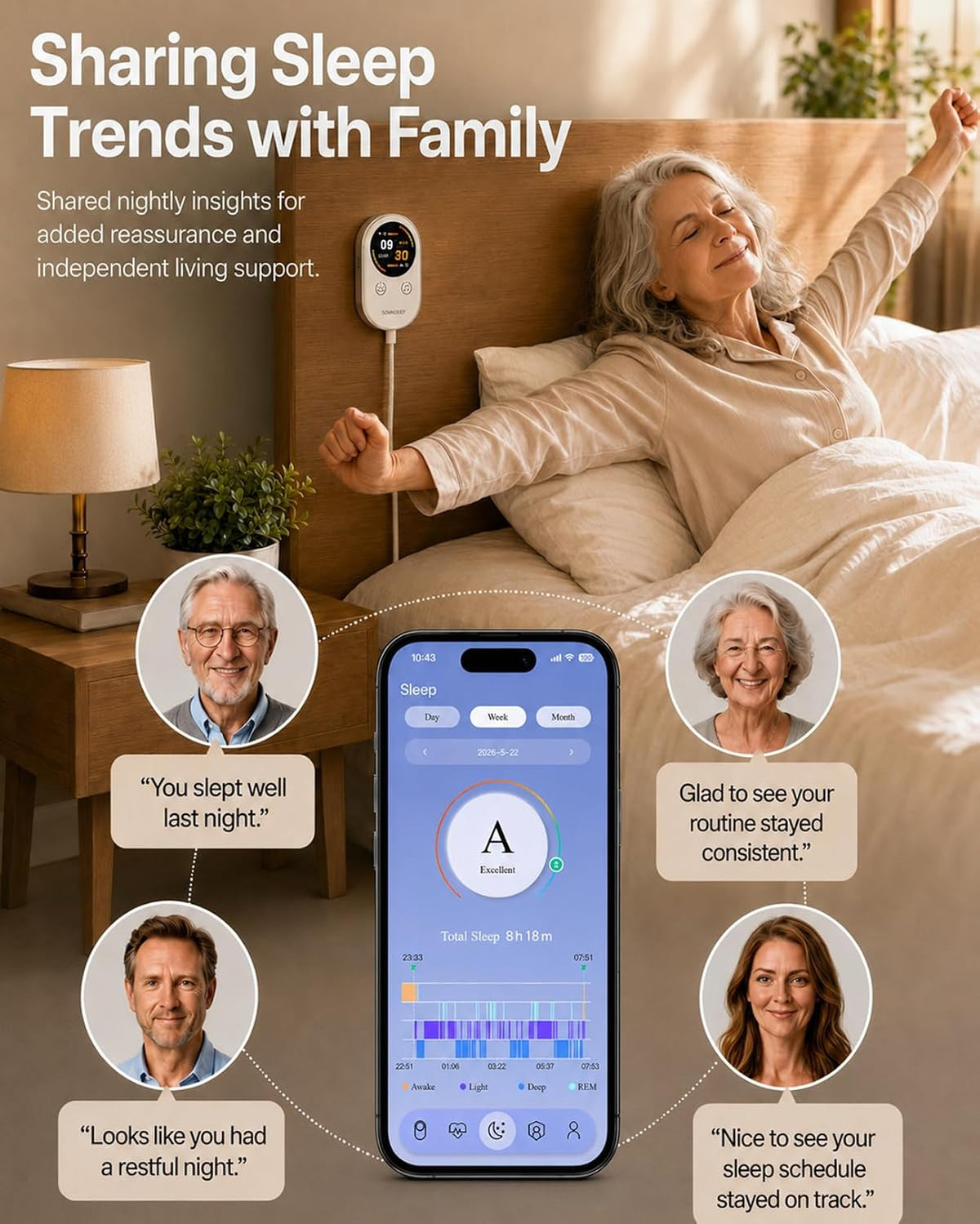 Contactless Smart Sleep Tracker, Non-Wearable Sleep Monitor Device