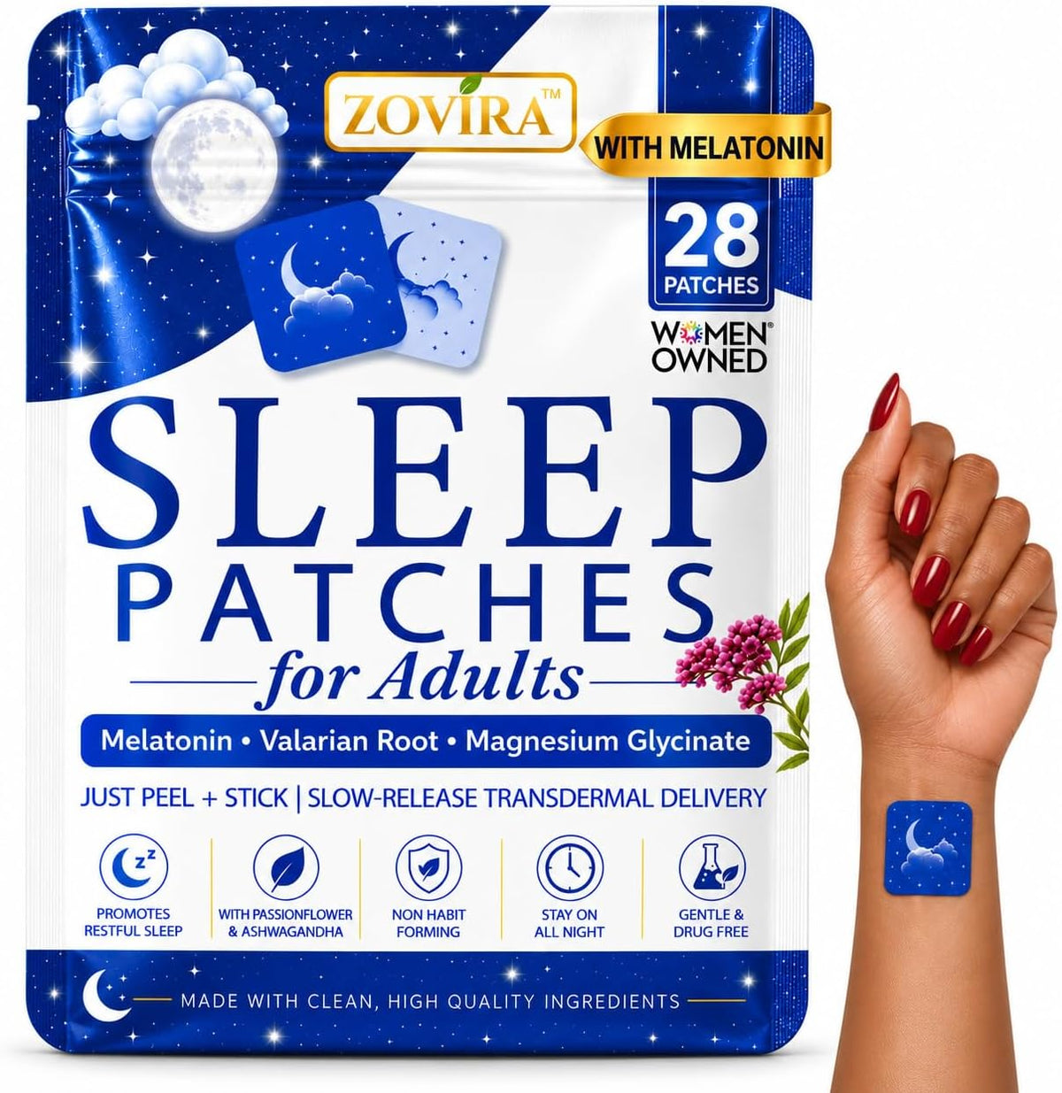 Sleep Patches for Adults — Extra Strength Melatonin & Magnesium Patch — Time-Release Sleep Aid Stickers — Non-Habit Forming, Hypoallergenic — 28 Transdermal Patches for Deep Rest & Relaxation