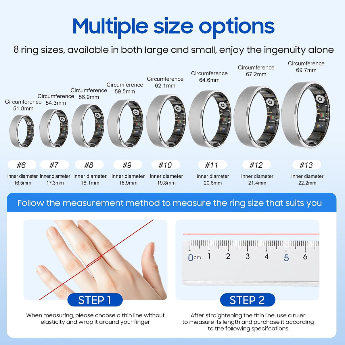 Smart Health Ring, Featuring Stress and Sleep Monitoring Functions, Compatible with iOS and Android,Waterproof Fitness Tracker for Women & Men, No Subscription Fee. (Silver, 9)