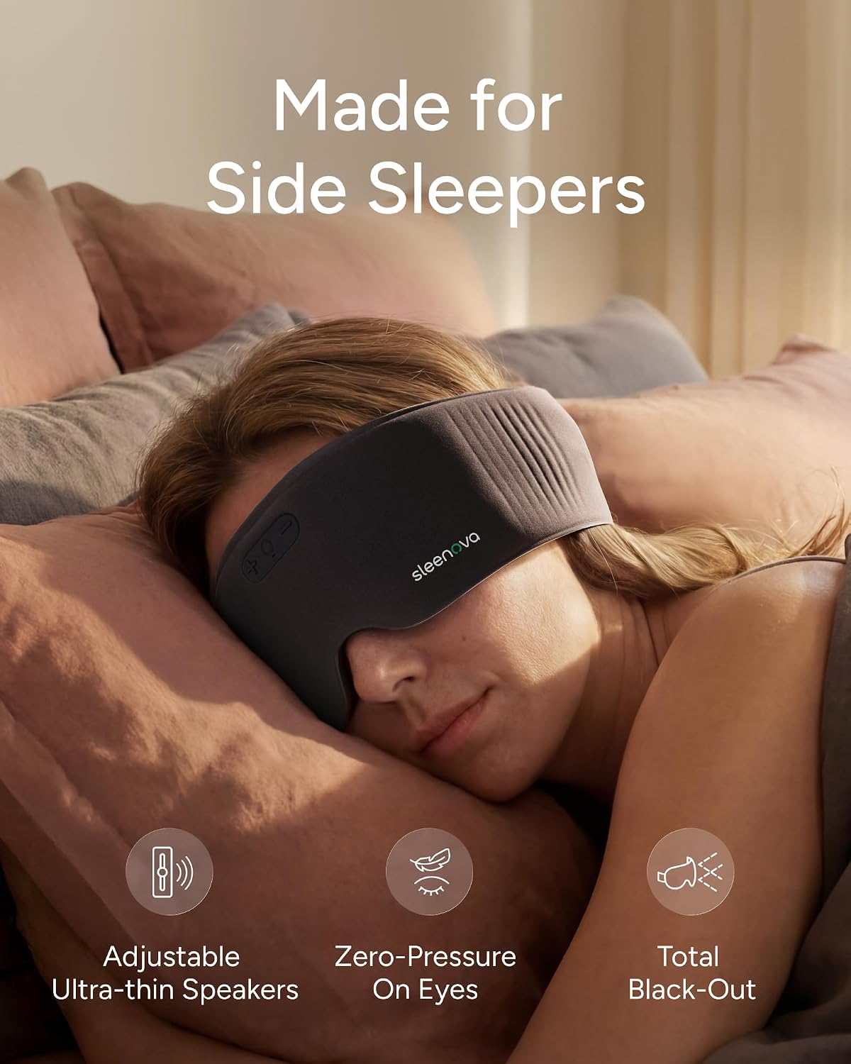 Sleenova SoundMask - Comfortable Audio Sleep Mask Built for Side Sleepers