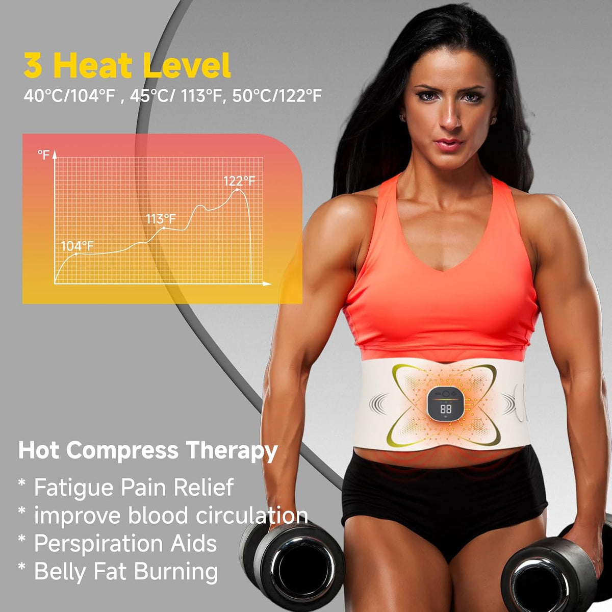 Abs Stimulator Abdominal, AB Belt Muscle Stimulator with Heat (White)