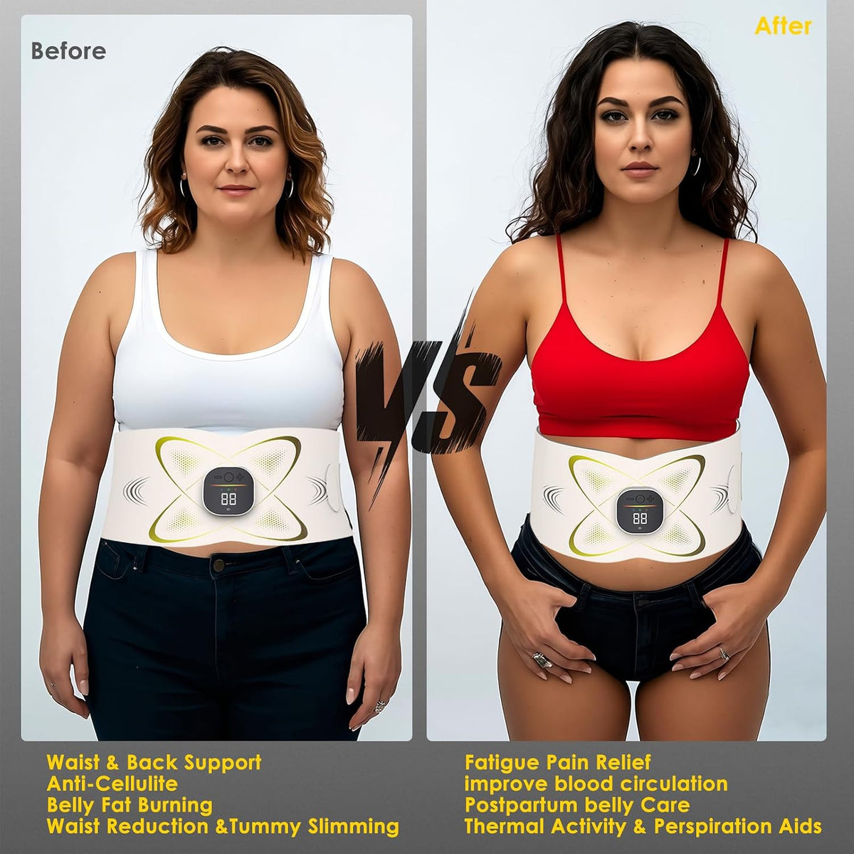 Abs Stimulator Abdominal, AB Belt Muscle Stimulator with Heat (White)