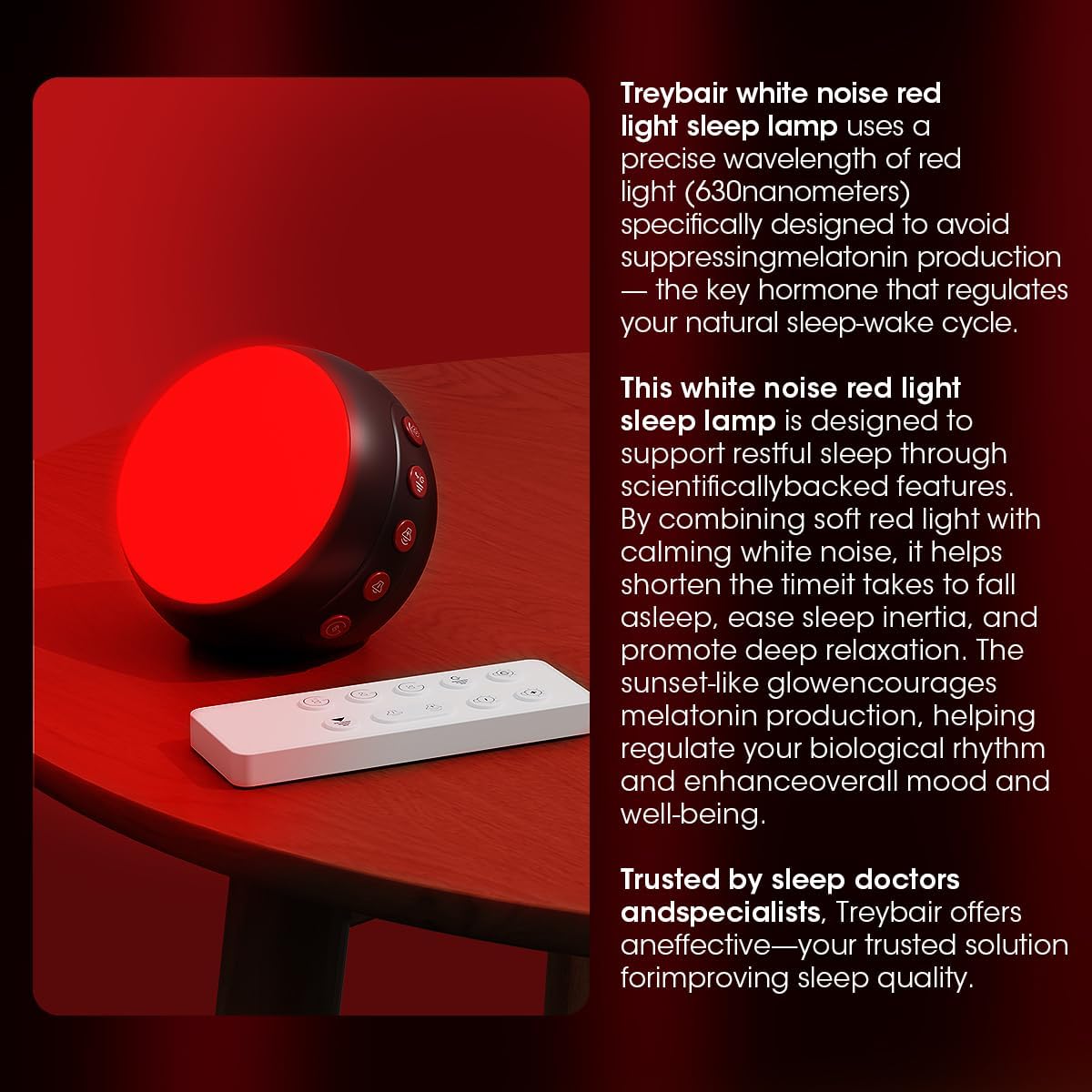 630nm Red Light Therapy Sleep Device, Red Night Light Lamp to Support Deep Relaxation and Improve Sleeping for Adult & Elderly Adults, Suitable for Gifts, Black (Built in White Noise)