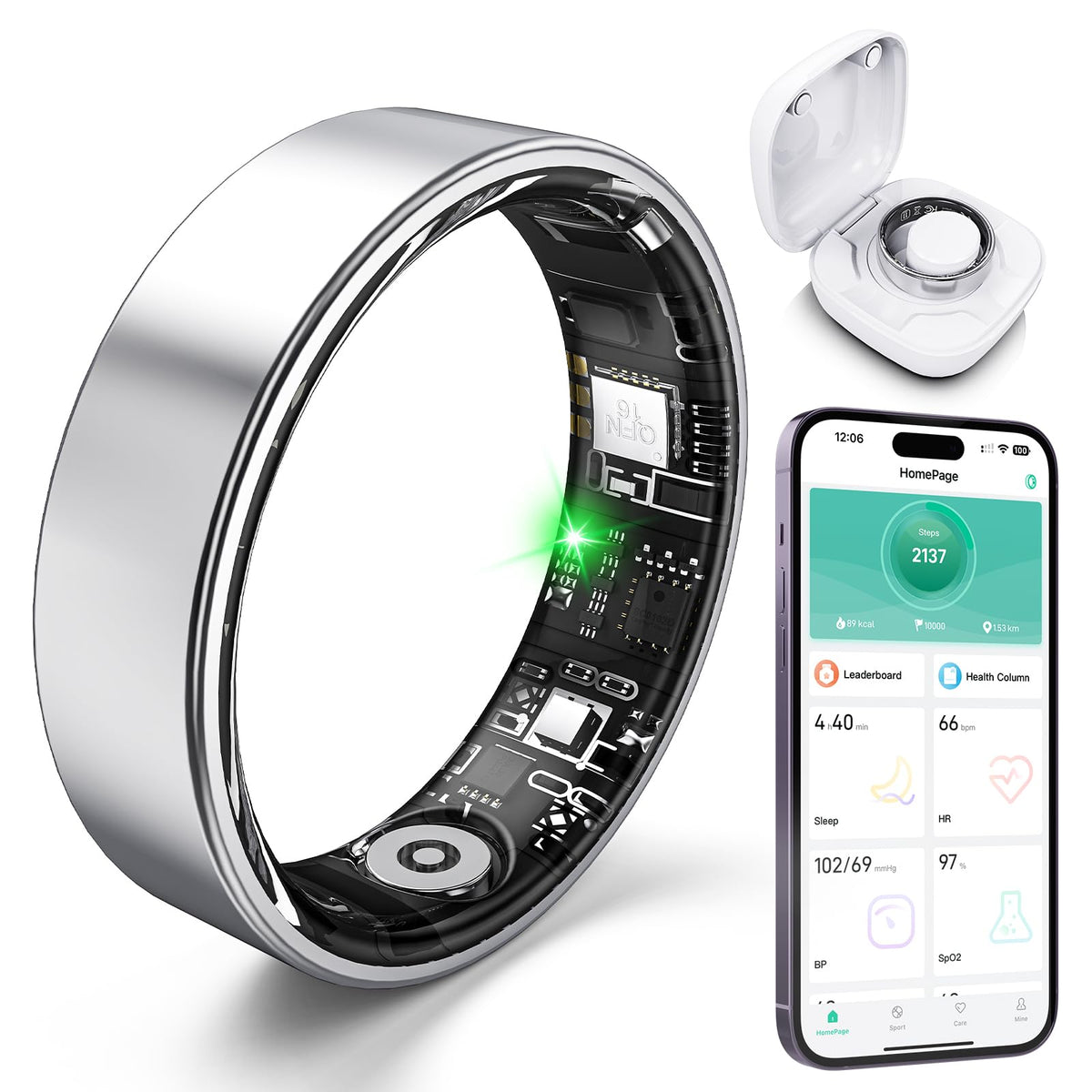 Smart Ring with Sleep Monitoring, Step Counting, Heart Rate, Blood Oxygen for iOS and Android, No Subscription Fee, IP68 Waterproof Health Tracker (Black, 8)