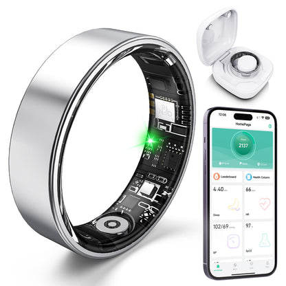 Smart Ring with Sleep Monitoring, Step Counting, Heart Rate, Blood Oxygen for iOS and Android, No Subscription Fee, IP68 Waterproof Health Tracker (Black, 8)