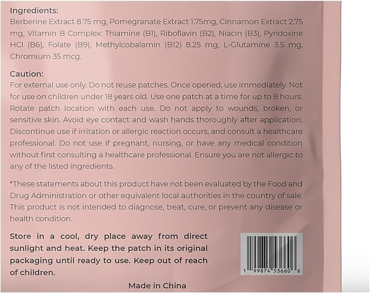 Berberine Patches for Weight Loss & Metabolic Wellness for Women & Men | Patches with L Glutamine, Chromium, Pomegranate and Cinnamon (60 Count)