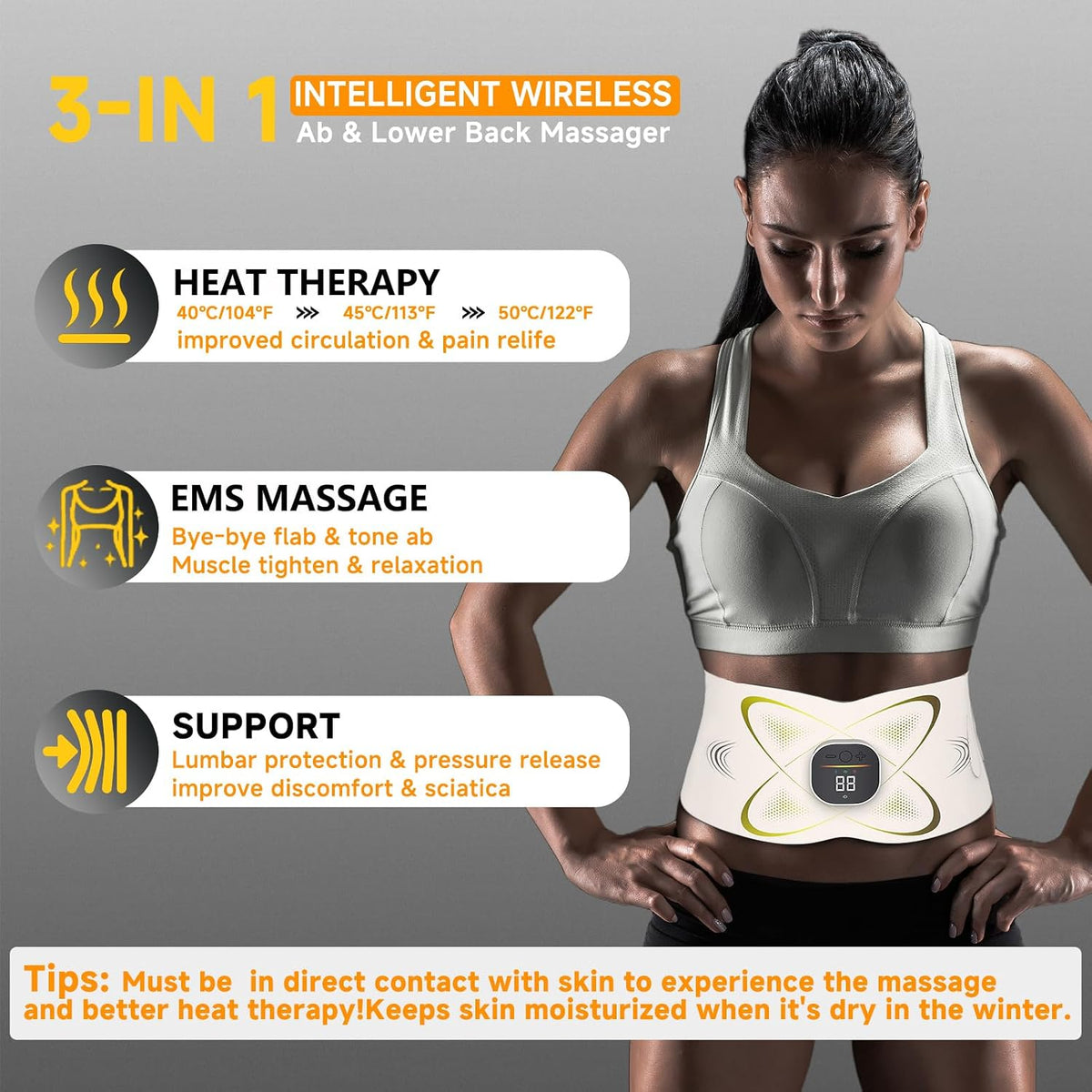 Abs Stimulator Abdominal, AB Belt Muscle Stimulator with Heat (White)