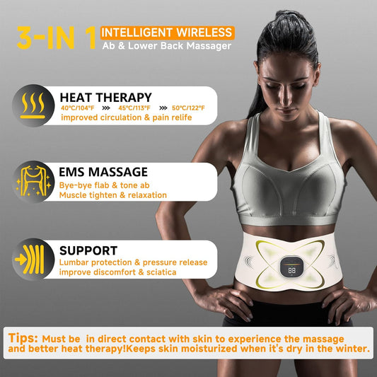 Abs Stimulator Abdominal, AB Belt Muscle Stimulator with Heat (White)