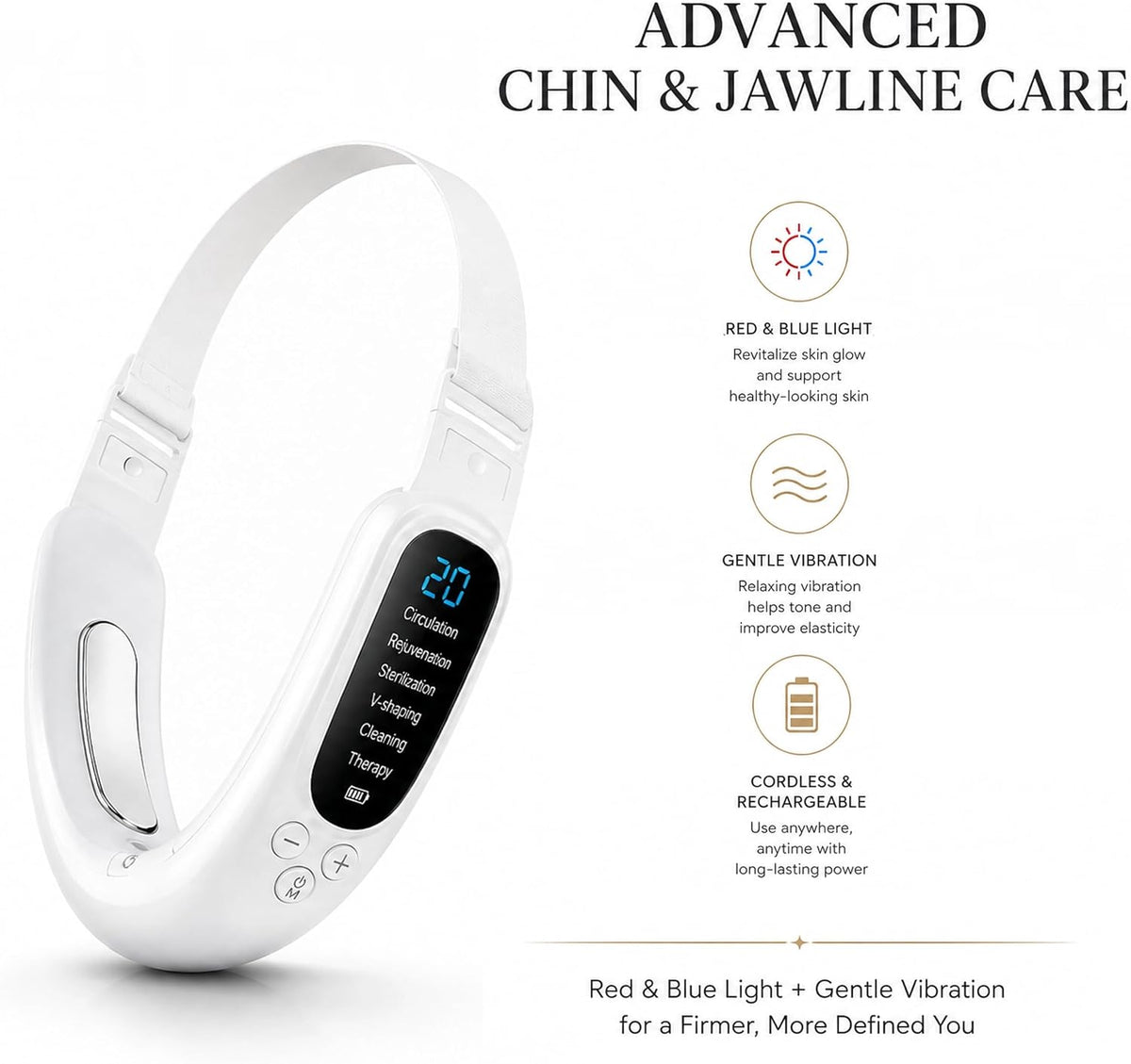 Double Chin & V-Face Device, Electric Double Chin Machine, V Line Device for a More Defined Jawline & Slimmer-Looking Face