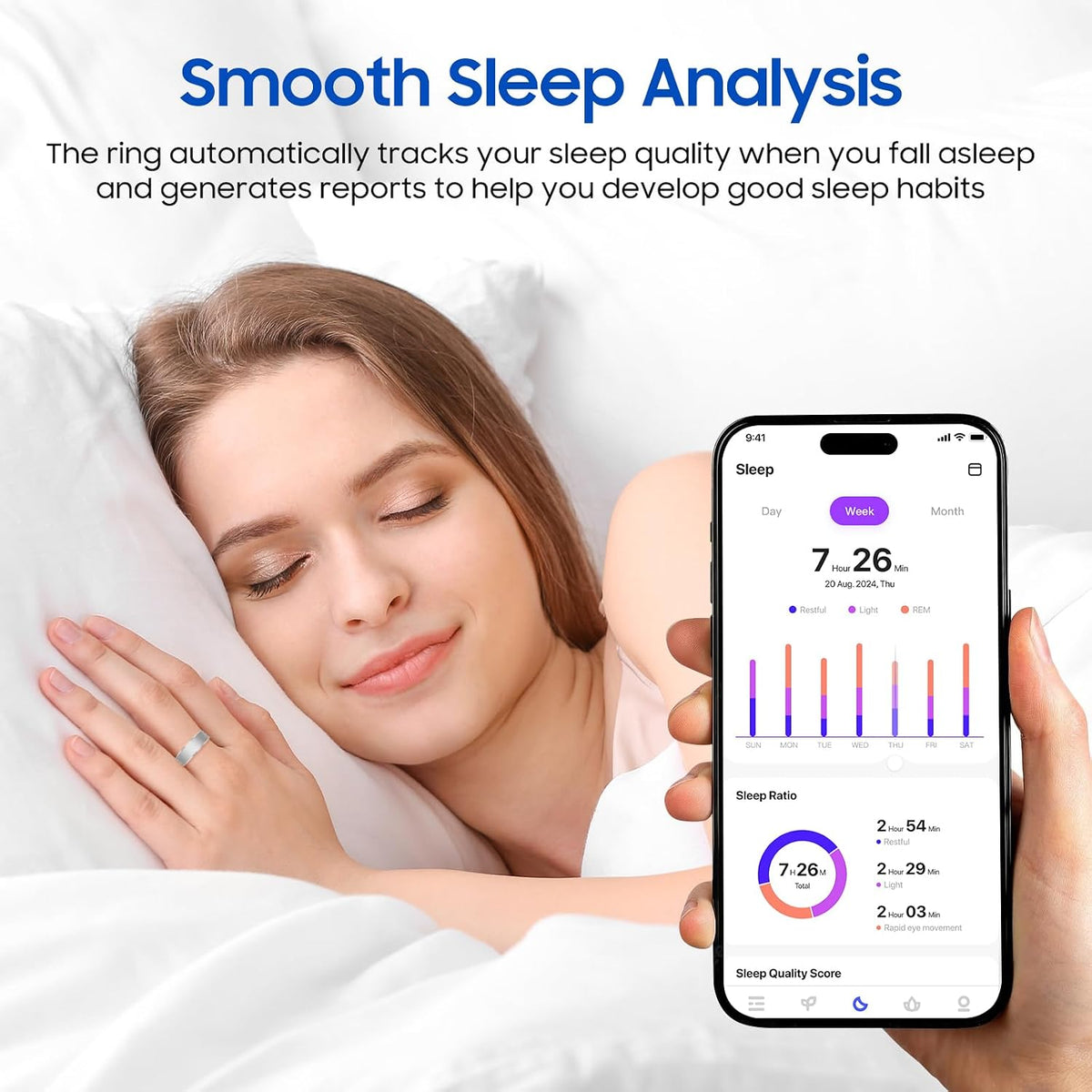 Smart Health Ring, Featuring Stress and Sleep Monitoring Functions, Compatible with iOS and Android,Waterproof Fitness Tracker for Women & Men, No Subscription Fee. (Silver, 9)