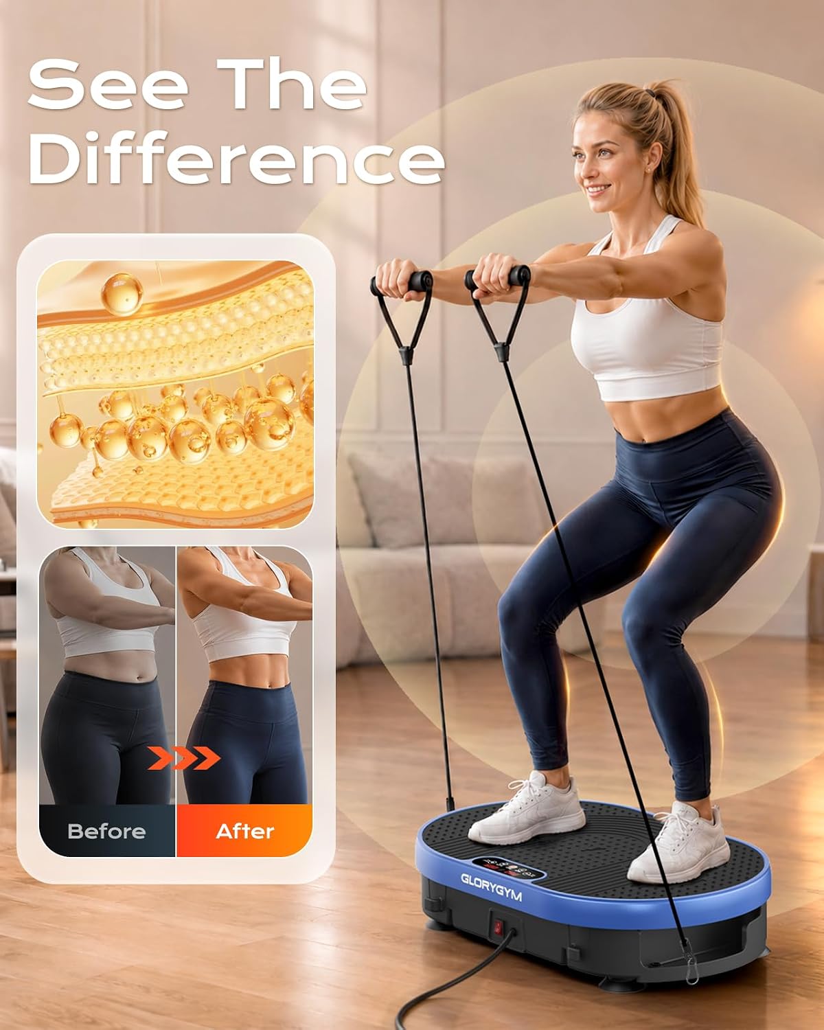 Vibration Plate Exercise Machine for Body Shaker Machine & Weight Loss, Shake Plate with Resistance Bands, 120 Speed Levels, Remote Control, Full Body Workout, Compact Home Gym Equipment
