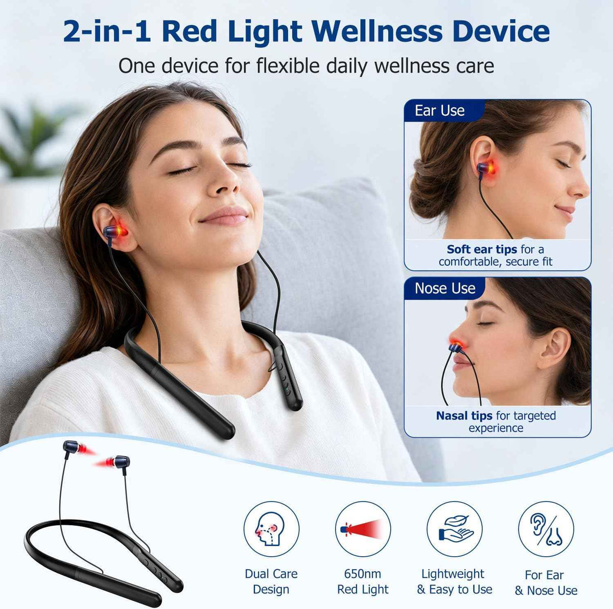 2-in-1 Nasal Red Light Therapy Device for Nose & Ears