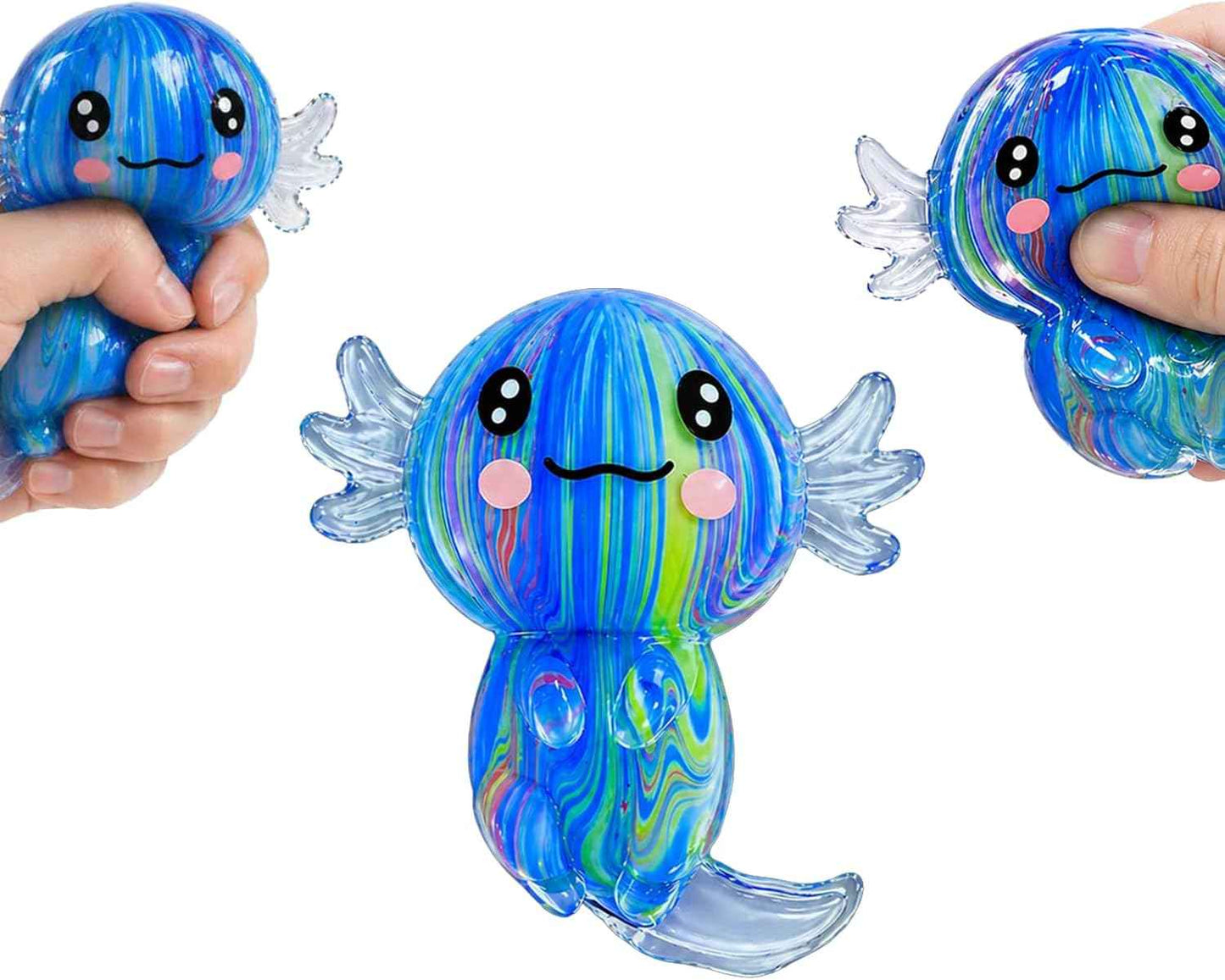 2 Packs Axolotl Squishy Stress Relief Toy, Glitter Stretchy Axolotls Stress Soft Squeeze Sensory Fidget Toys for Kids Adults, Cute Axolotls Squishies Party Favors Classroom