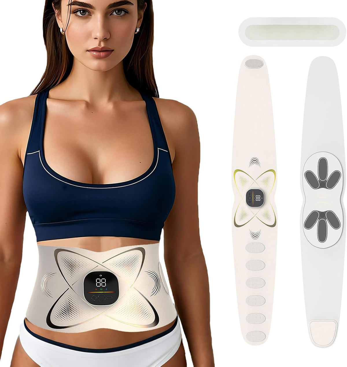 Abs Stimulator Abdominal, AB Belt Muscle Stimulator with Heat (White)