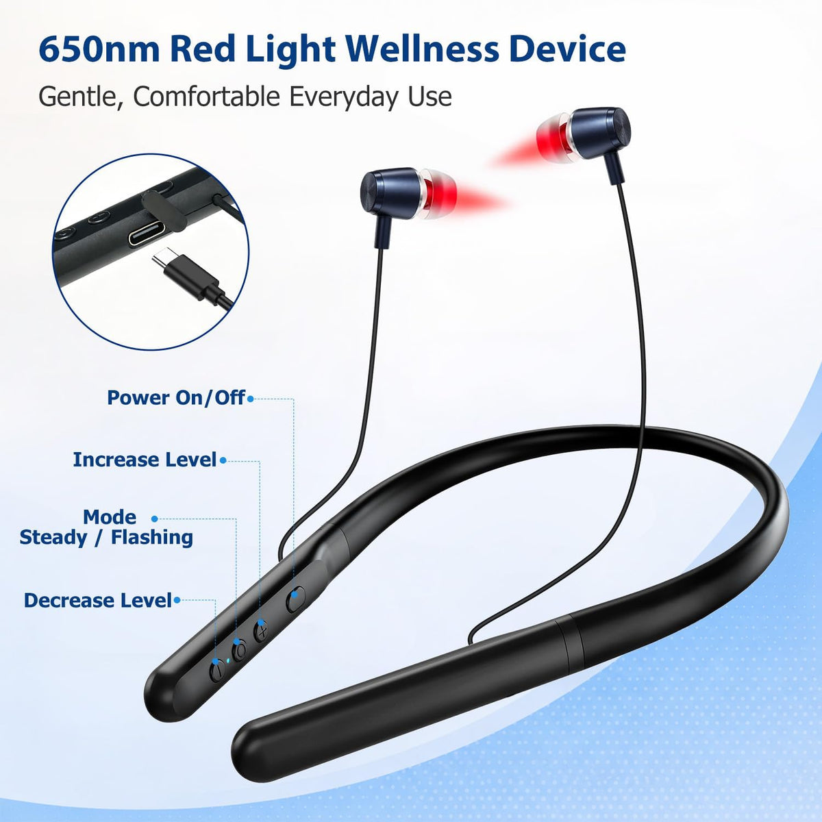 2-in-1 Nasal Red Light Therapy Device for Nose & Ears, 650nm Red Light Nasal Therapy, Hands-Free Neck-Wearable Design, Lightweight & Comfortable for Ear & Nasal Relaxation