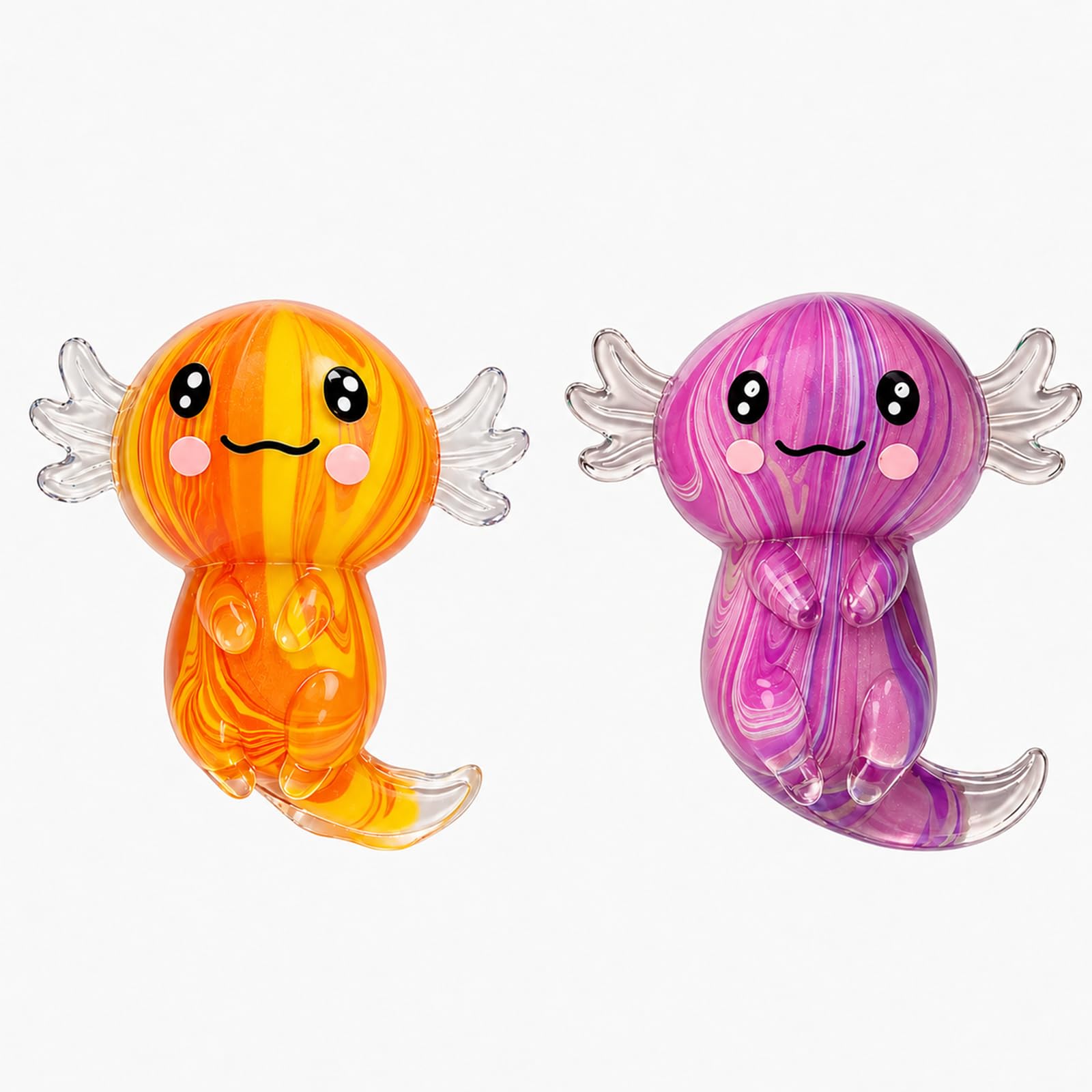 2 Packs Axolotl Squishy Stress Relief Toy, Glitter Stretchy Axolotls Stress Soft Squeeze Sensory Fidget Toys for Kids Adults, Cute Axolotls Squishies Party Favors Classroom