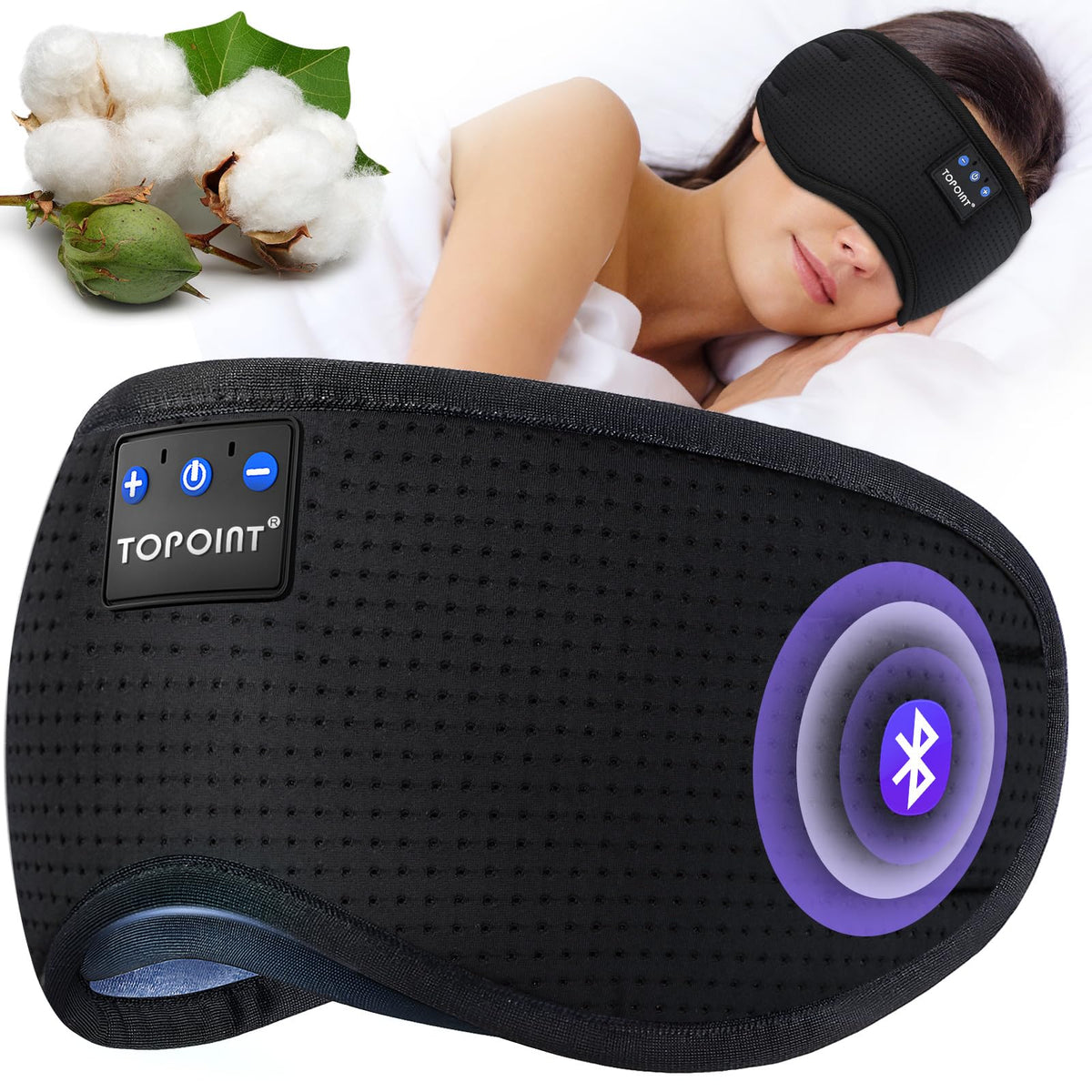 TOPOINT Sleep Mask with Headphones Bluetooth 5.4 Wireless, Sleep Headphones Earphones Earbuds with Microphone HD Speakers Music, Blackout Eye Mask for Sleeping Travel Meditation Men Women Cool Gadgets