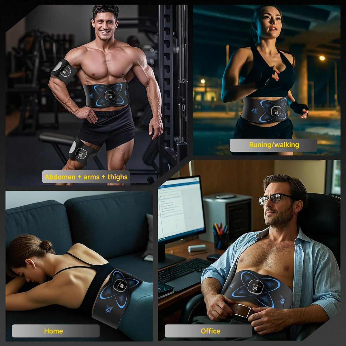 Ab Stimulator Muscle Toner, Abs Stimulator Abdominal Massage Belt Black