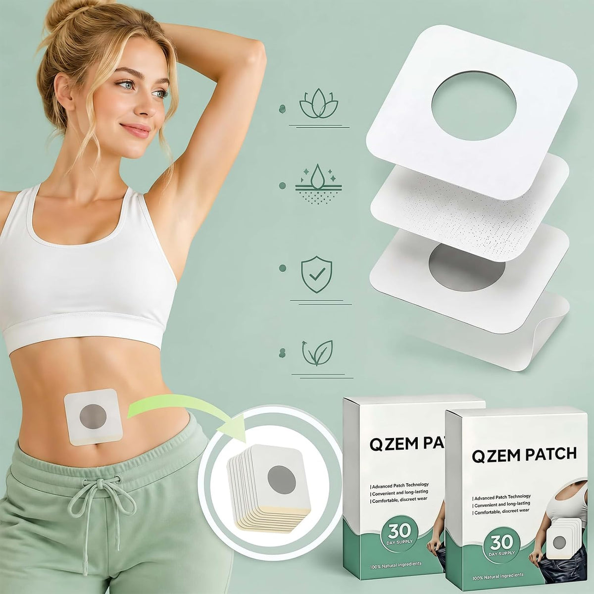 New Qzem Body Patch Works All Over The Body Around The Clock for Men and Women 30-Day Supply (60 Pcs)
