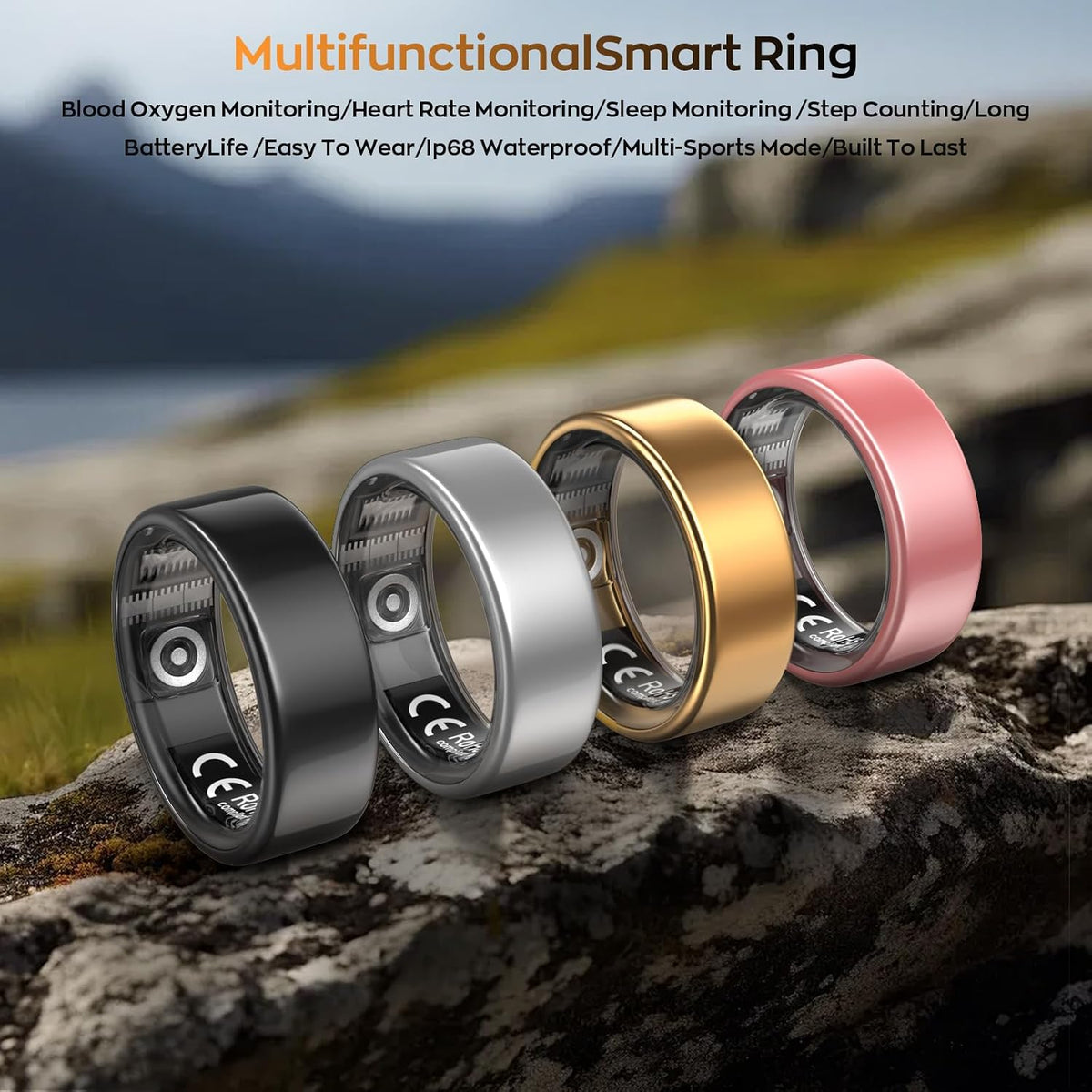 Smart Ring with Sleep Monitoring, Step Counting, Heart Rate, Blood Oxygen for iOS and Android, No Subscription Fee, IP68 Waterproof Health Tracker (Black, 8)