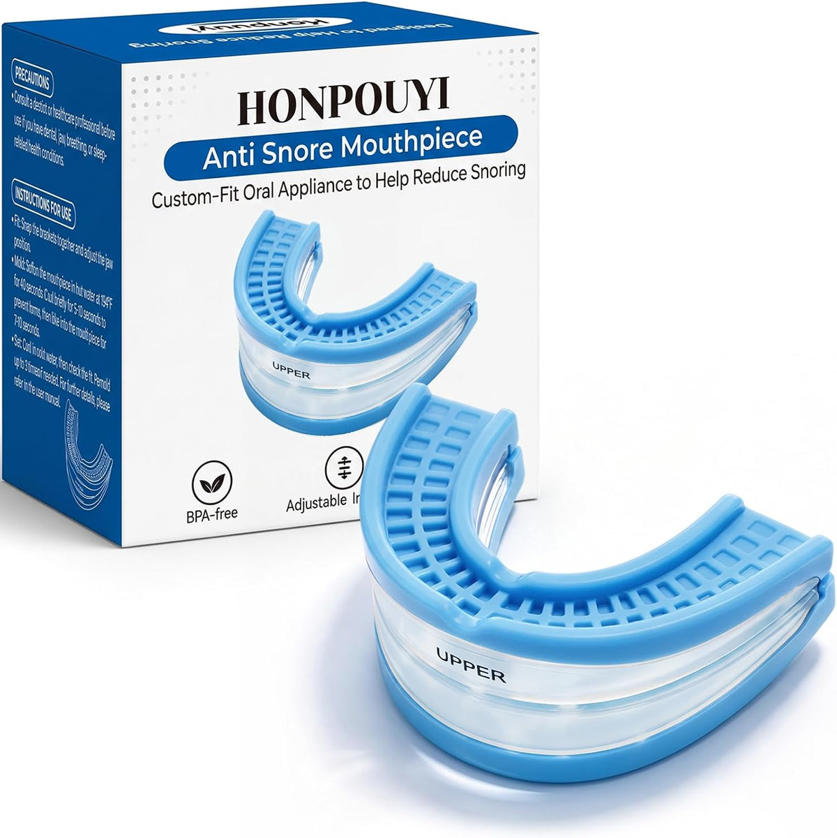 Anti Snore Mouthpiece - FDA-Registered Snoring Aid - Food-Grade Silicone - Boil & Bite Custom Fit Snoring Relief - Reusable with Storage Case - Helps Reduce Snoring for Quieter Nights (Blue)