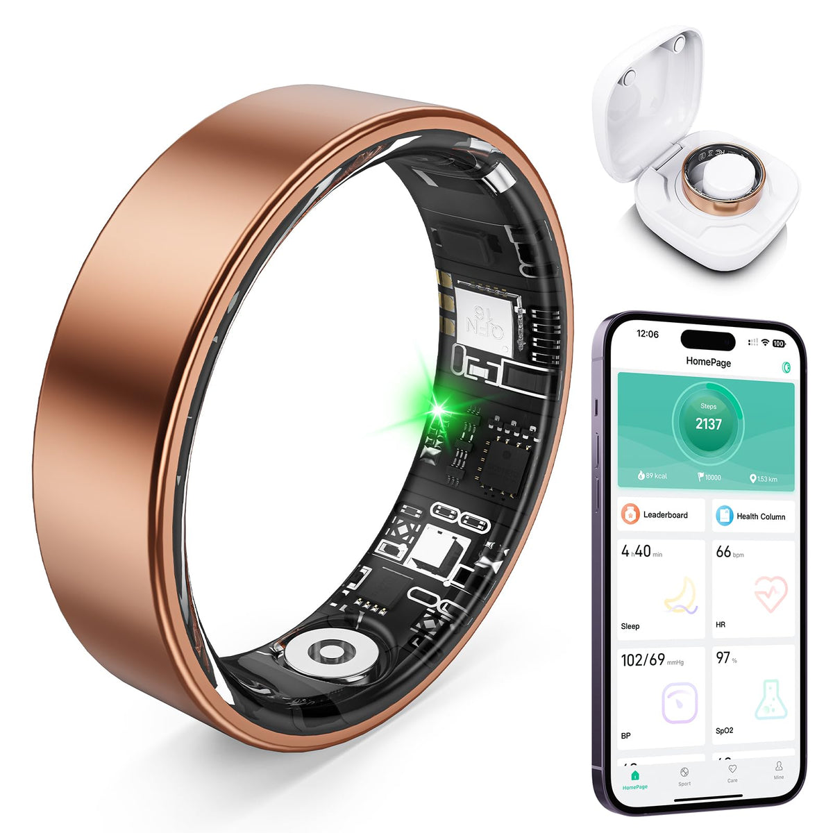 Smart Ring with Sleep Monitoring, Step Counting, Heart Rate, Blood Oxygen for iOS and Android, No Subscription Fee, IP68 Waterproof Health Tracker (Black, 8)