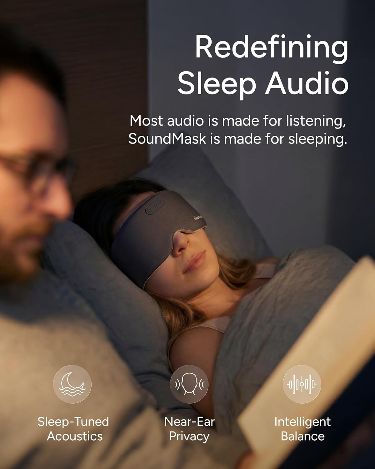 Sleenova SoundMask - Comfortable Audio Sleep Mask Built for Side Sleepers