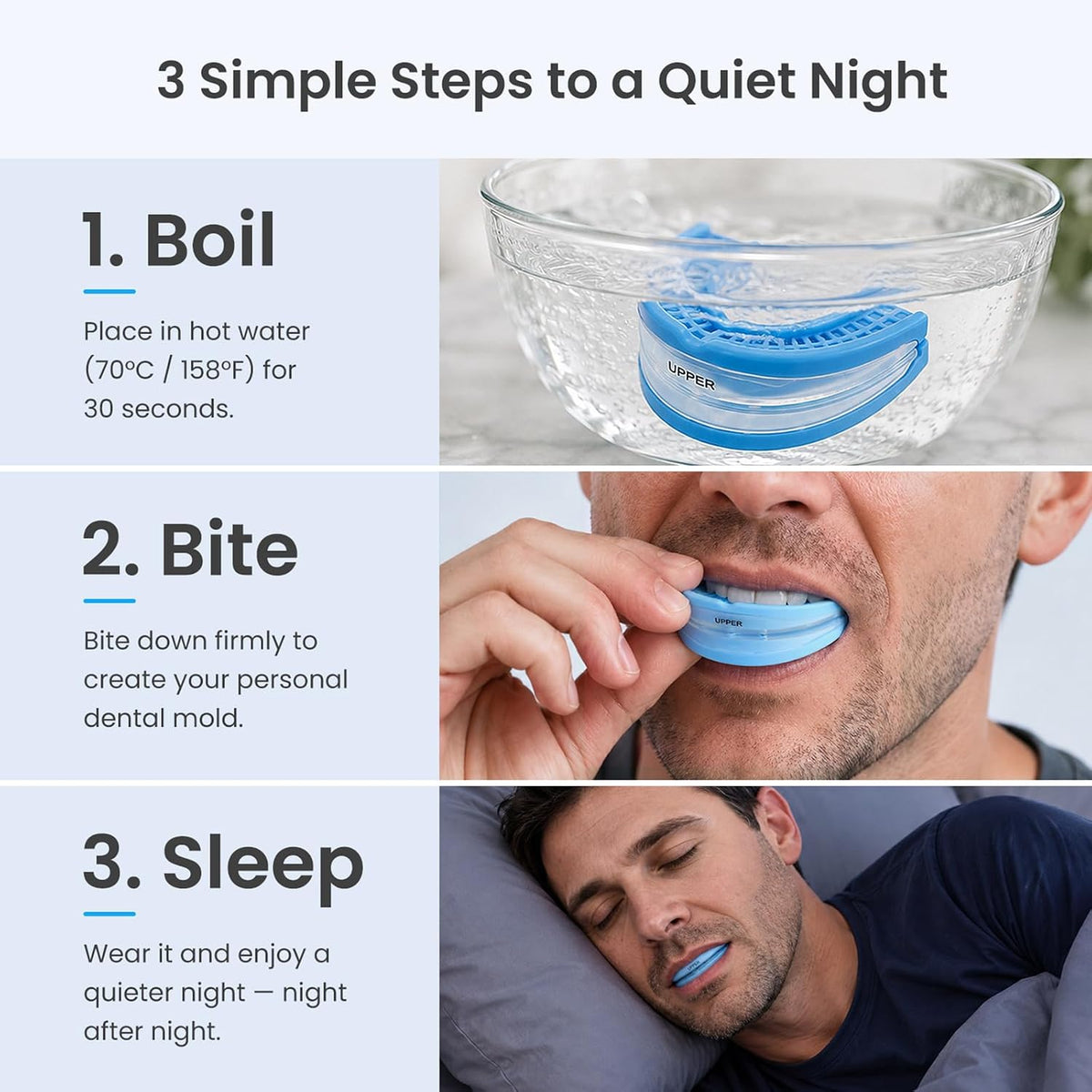 Anti Snore Mouthpiece - FDA-Registered Snoring Aid - Food-Grade Silicone - Boil & Bite Custom Fit Snoring Relief - Reusable with Storage Case - Helps Reduce Snoring for Quieter Nights (Blue)