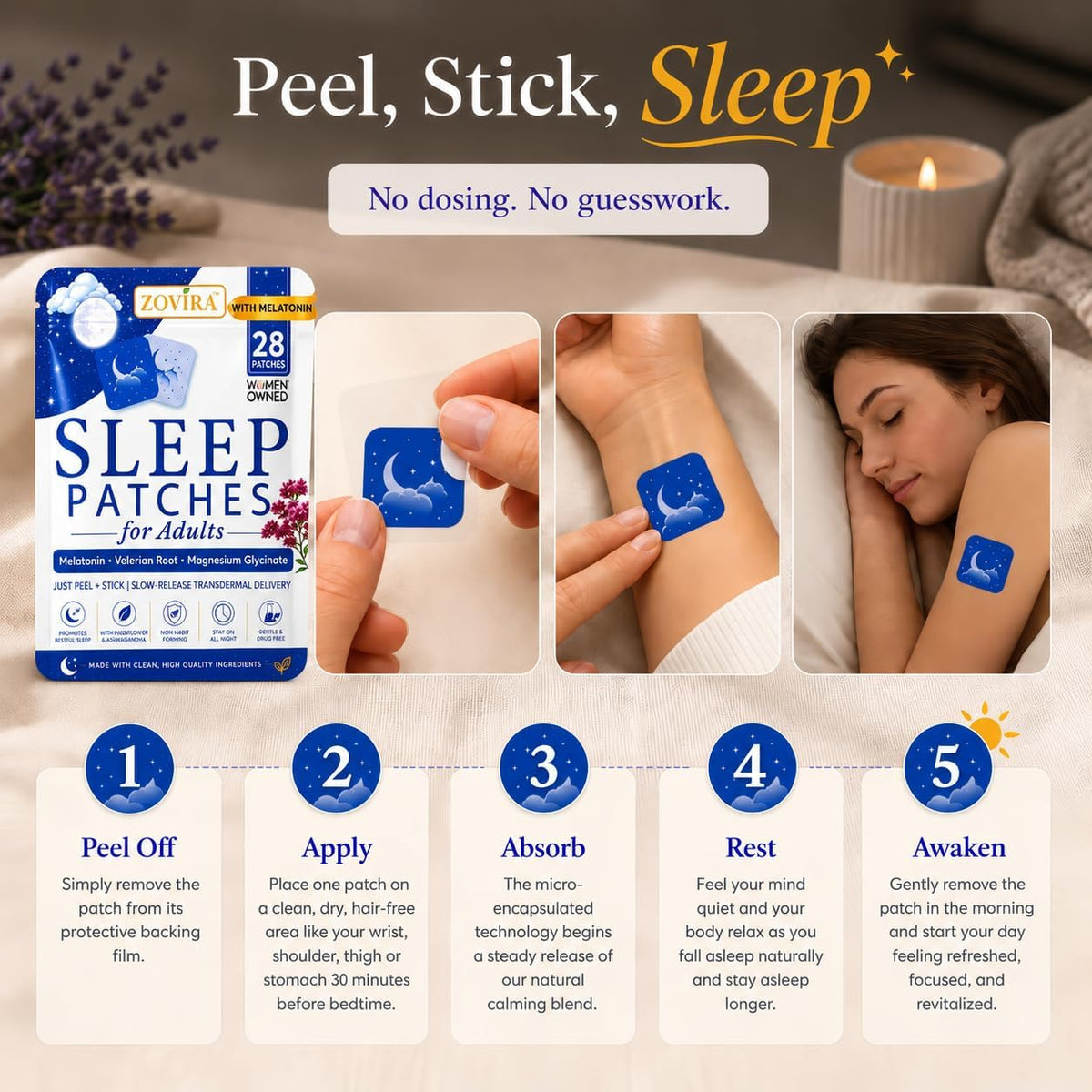 Sleep Patches for Adults — Extra Strength Melatonin & Magnesium Patch — Time-Release Sleep Aid Stickers — Non-Habit Forming, Hypoallergenic — 28 Transdermal Patches for Deep Rest & Relaxation